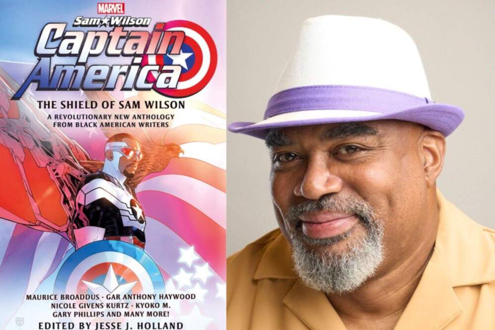 The cover of "Captain America: The Shield of Sam Wilson" and editor Jesse Holland. (Courtesy of Titan Books and Michael Jackson)
