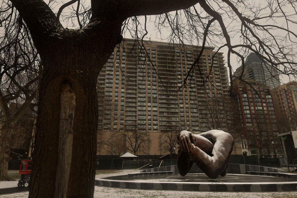 Boston, MA - January 12: Embrace, the Dr. Martin Luther King Jr. memorial sculpture at Boston Common. (Lane Turner/The Boston Globe via Getty Images)
