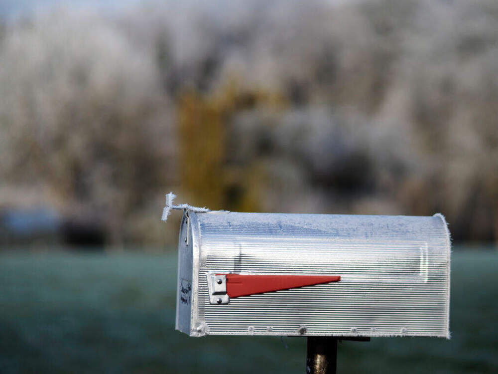 A silver mailbox on a winter's day. (Igor Golovniov/SOPA Images/LightRocket via Getty Images)