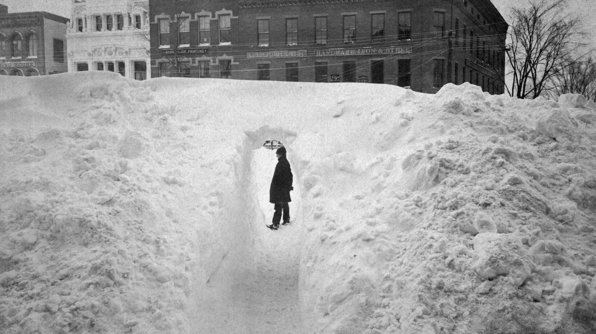 A tunnel cut through the snow drifts on Main Street in Northampton after the Blizzard of 1888. (Underwood Archives/Getty Images)