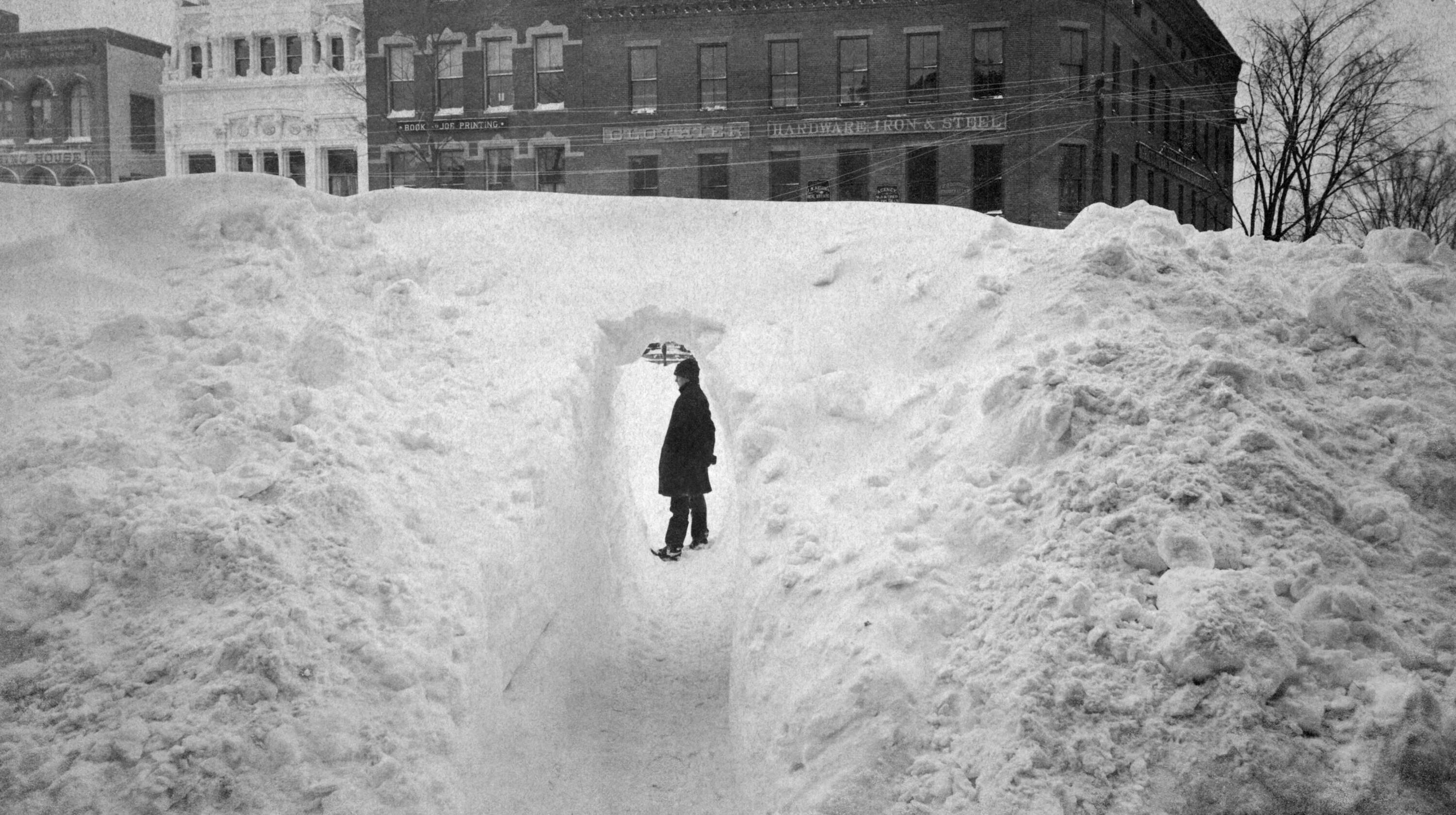 A tunnel cut through the snow drifts on Main Street in Northampton after the Blizzard of 1888. (Underwood Archives/Getty Images)