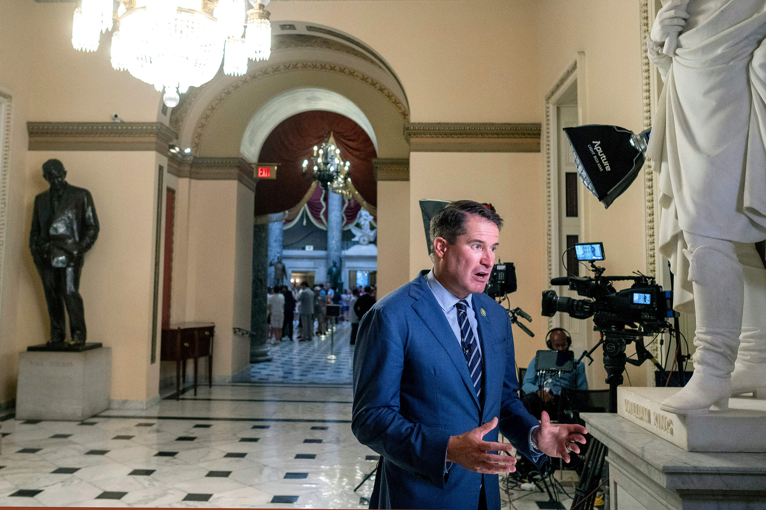 Rep. Seth Moulton speaks with the news media on Capitol Hill in Washington, Tuesday, July 9, 2024. (Cliff Owen/AP)