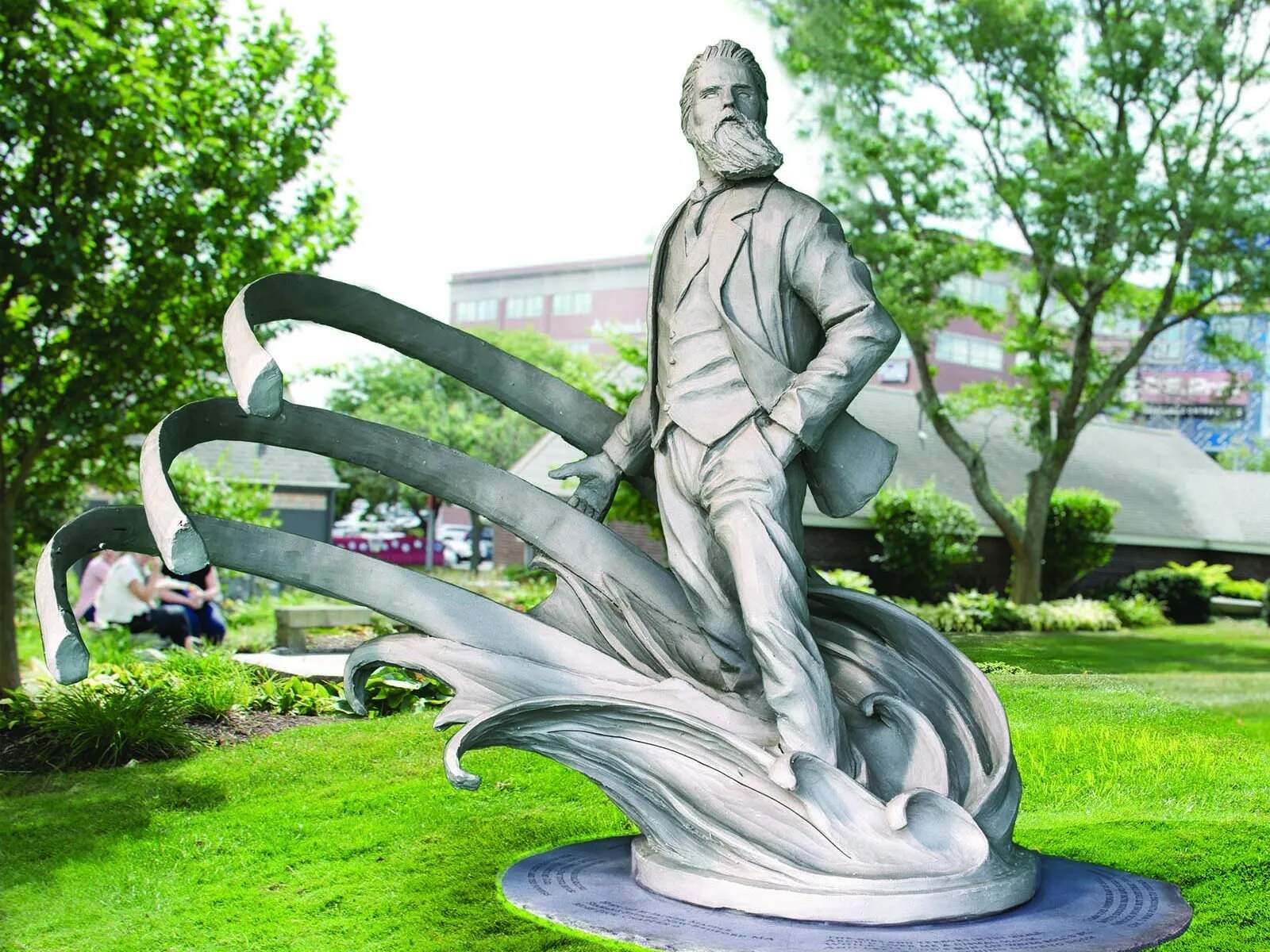 The statue portrays Melville in a heroic pose with his mouth open, as if he’s beginning to tell the story of Moby Dick. (Courtesy of the city of New Bedford)