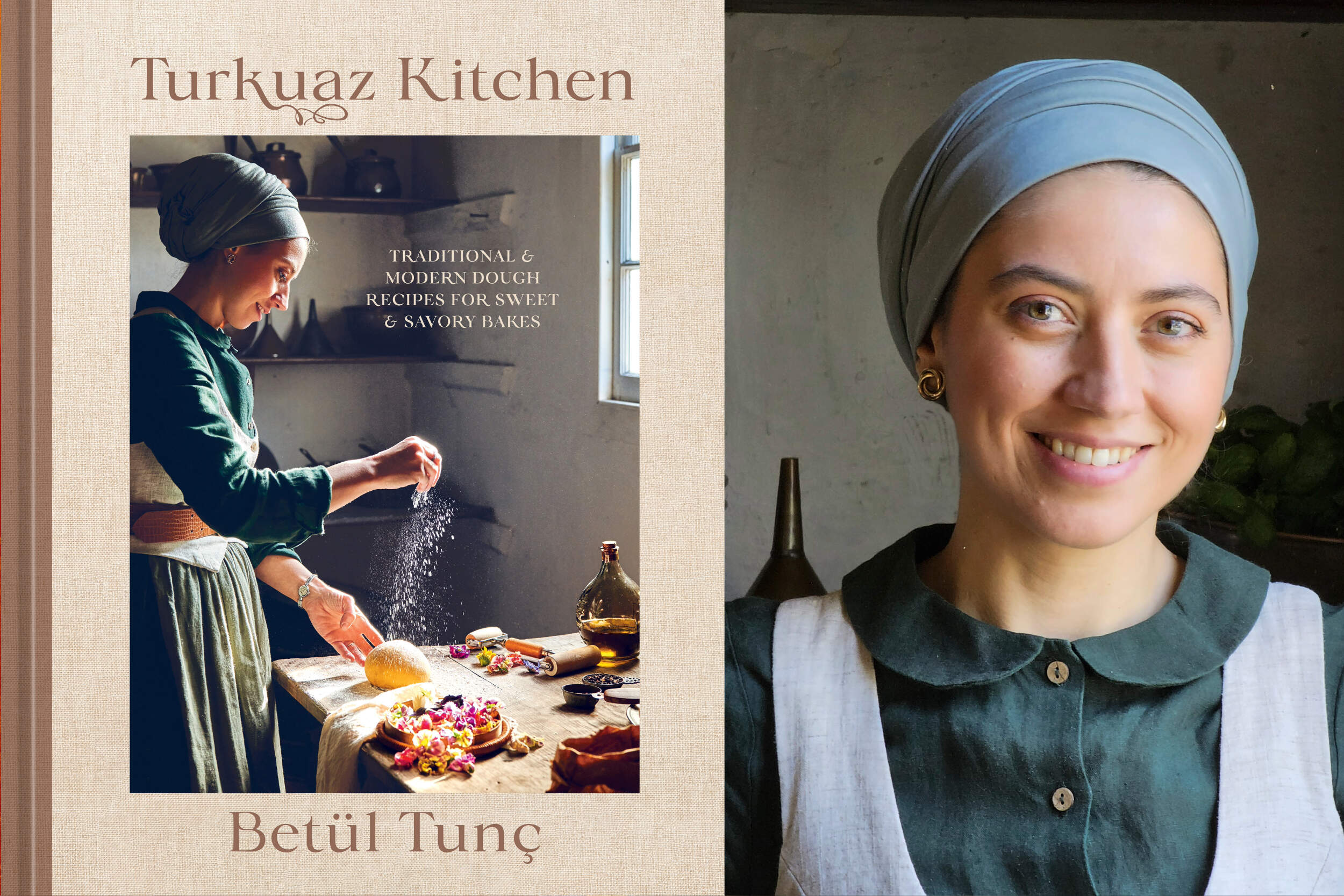 The cover of "Turkuaz Kitchen" beside author Betül Tunç. (Courtesy of Naomi Lennon)