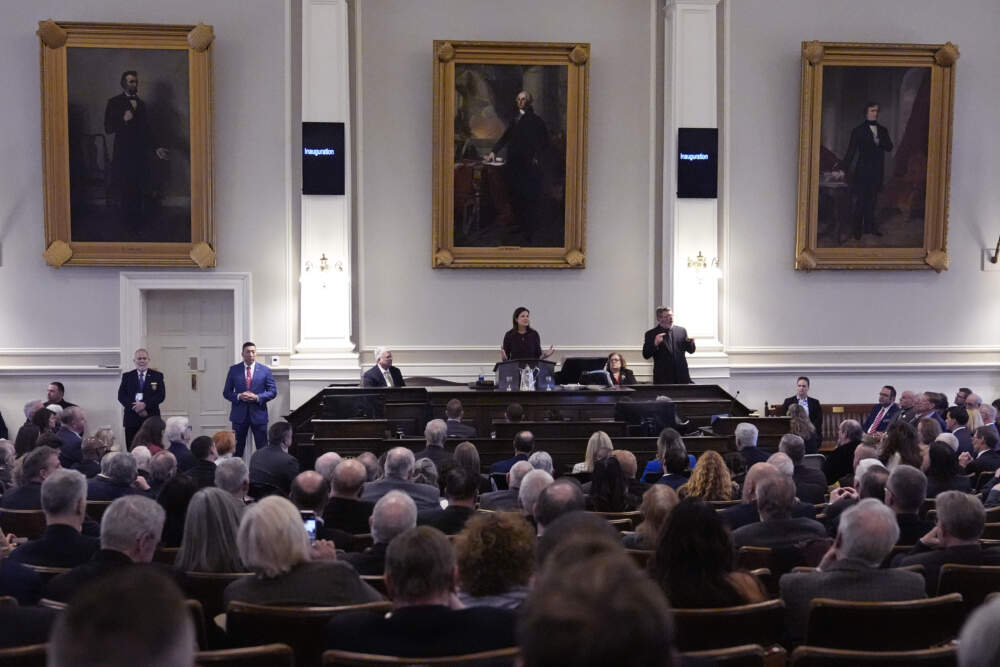 Republican Kelly Ayotte addresses the House Chamber during her inauguration at the State House in Concord, N.H. (Charles Krupa/AP)
