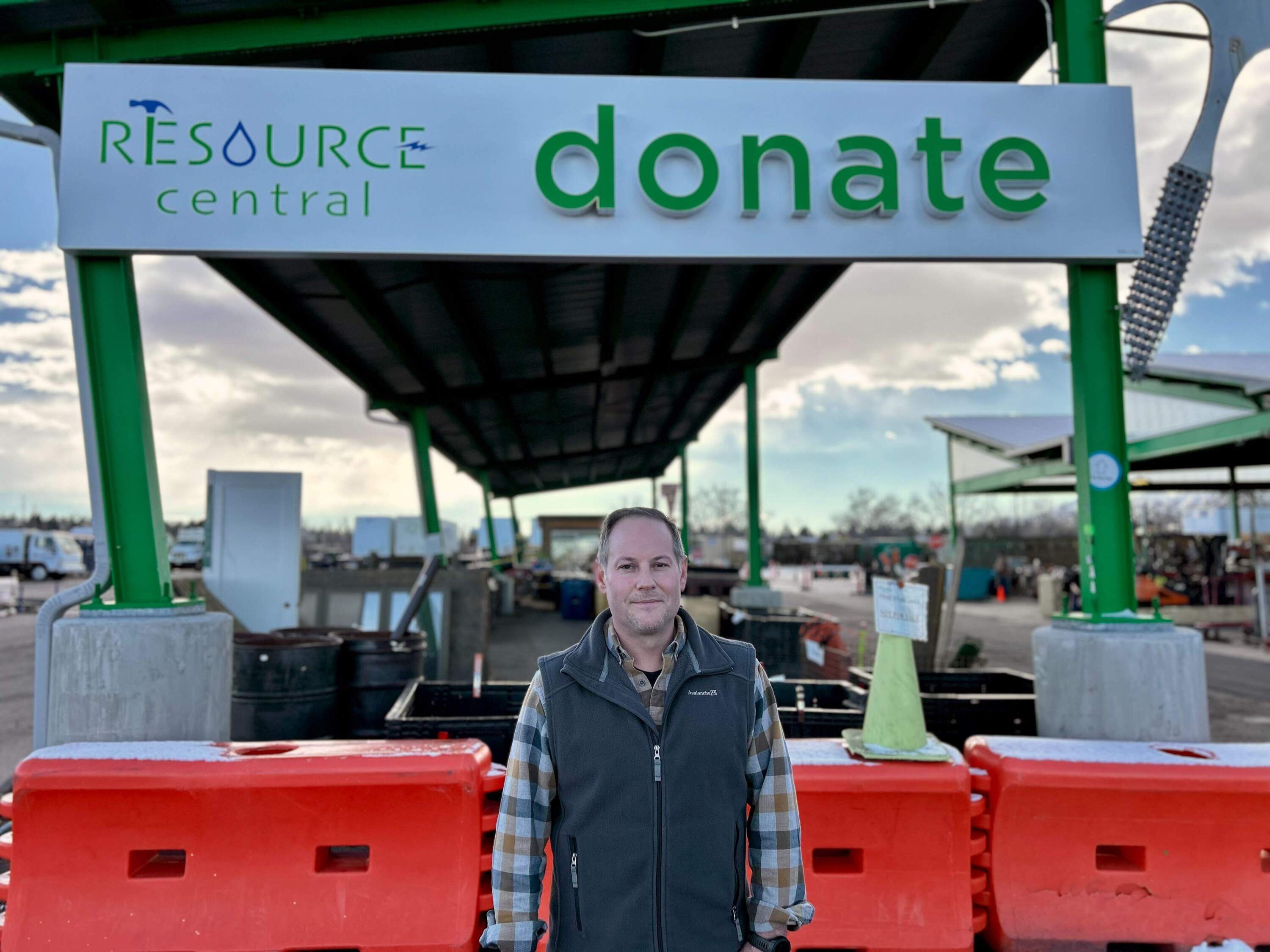 Joe Pitts at Boulder’s Resource Central warehouse. The organization accepts donations of used building supplies and sells them at a discount, keeping millions of pounds of usable materials out of landfills each year. (Peter O'Dowd/Here & Now)