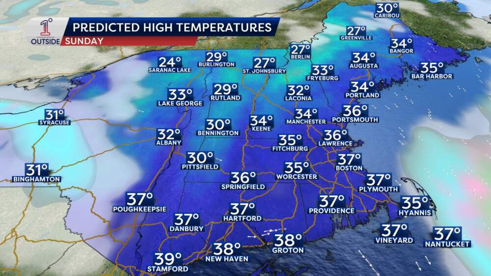 Predicted high temperatures for January 12, 2025. (Courtesy Danielle Noyes/1°Outside)