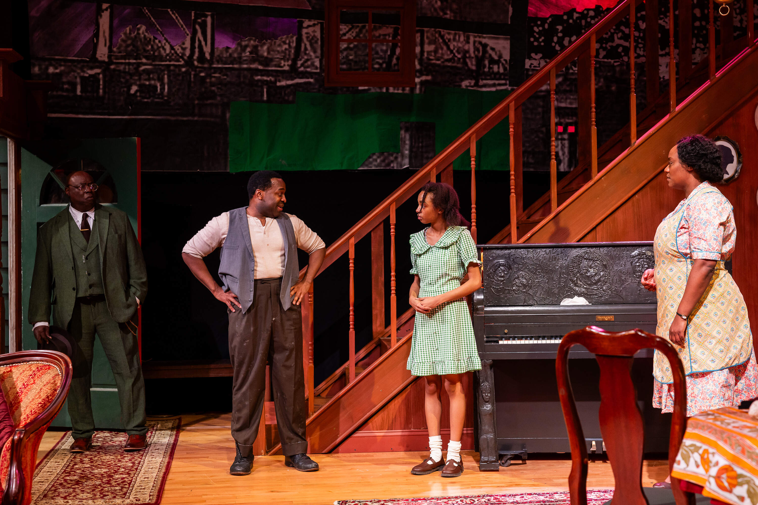 From left: “ranney," Omar Robison, Ariel Phillips and Jade Guerra in Actors’ Shakespeare Project’s production of August Wilson’s "The Piano Lesson." (Courtesy Nile Scott Studios)