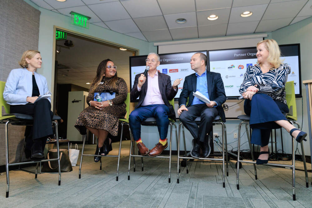 The Women’s Edge 6th Annual Women’s Leadership Impact Study Reveal on November 14th included a panel discussion including (left to right), moderator Trish Foster, Dr. Shirley Knowles, Javier Barrientos, JD Chesloff and Brooke Thomson.