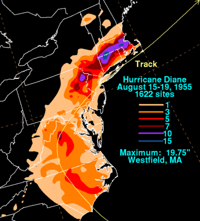 Map of rainfall totals from Hurricane Diane (National Oceanic and Atmospheric Administration graphic)
