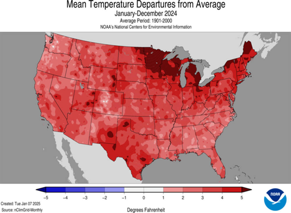 Temperatures above average in the contiguous United States, 2024. (Courtesy NOAA)