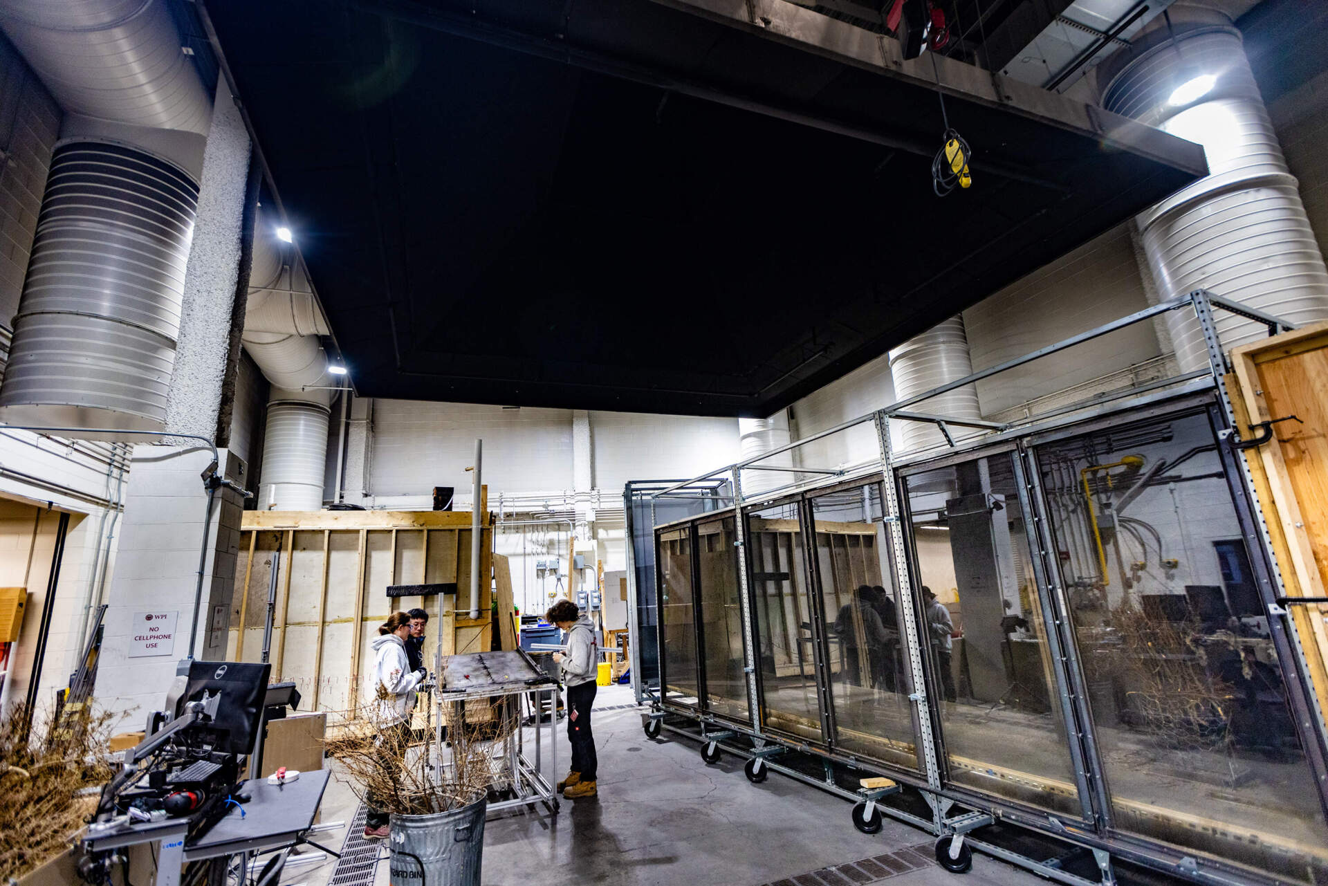 WPI students prepare an experiment in Fire Protection Engineering Performance Lab. (Jesse Costa/WBUR)