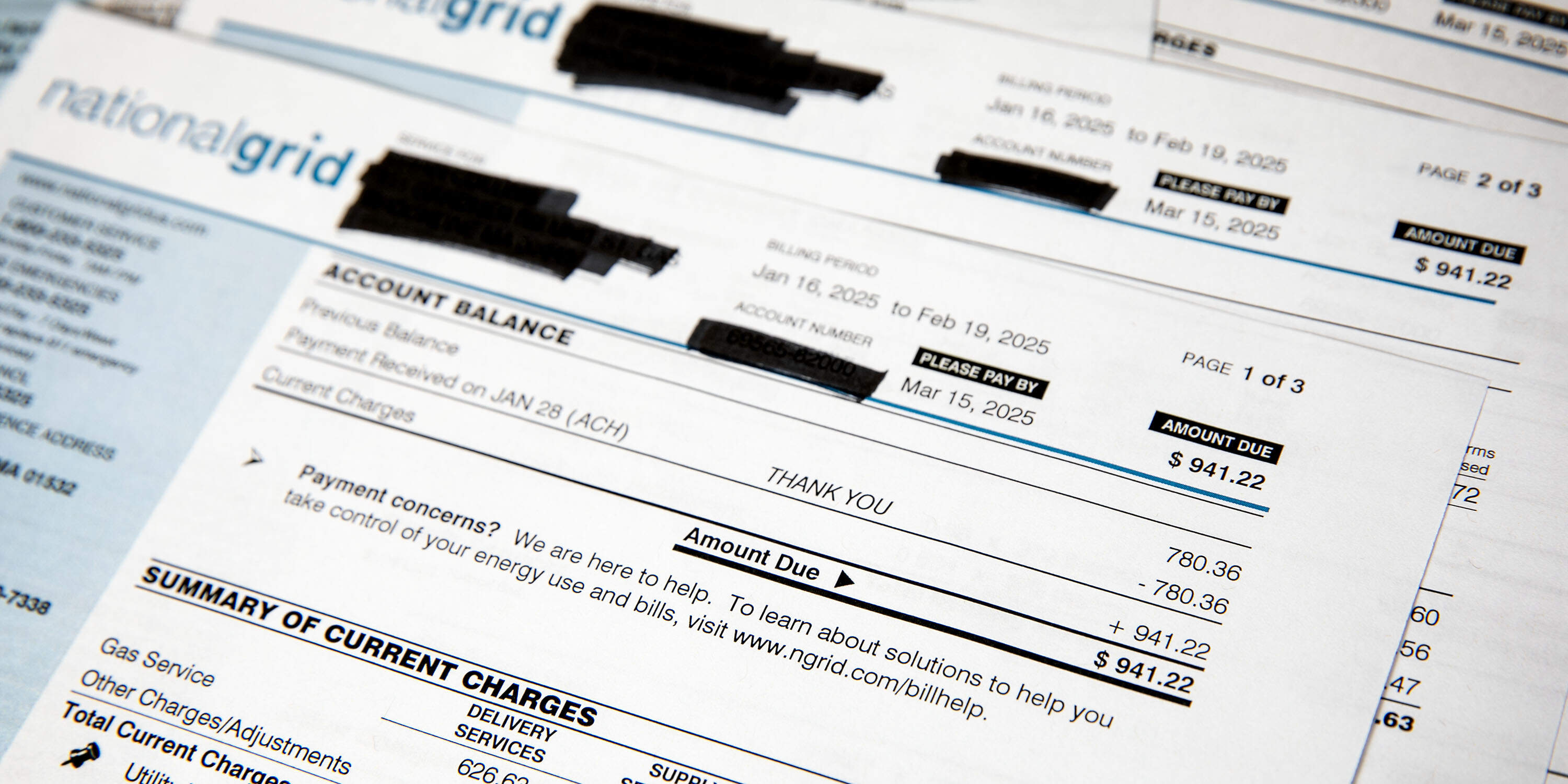 A winter gas bill from National Grid. (Robin Lubbock/WBUR)