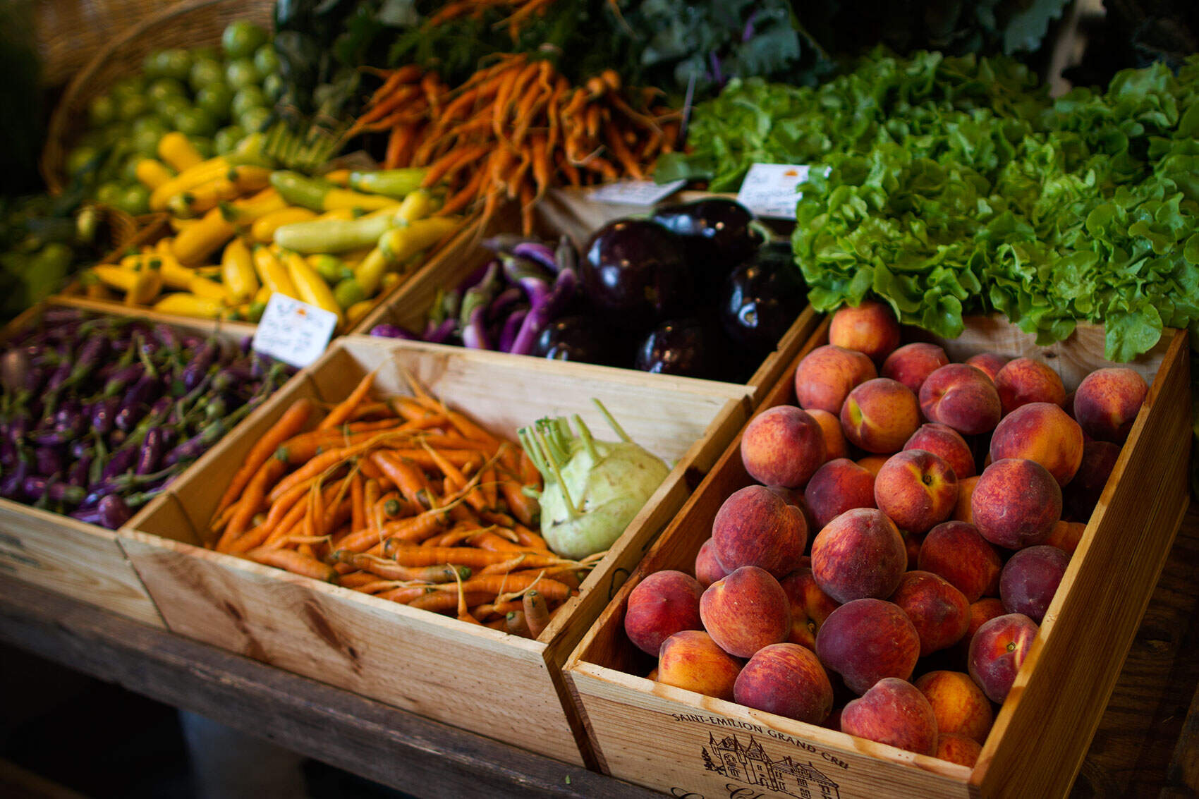 Fresh fruits and vegetables at Boston Public Market. (Hadley Green for WBUR)