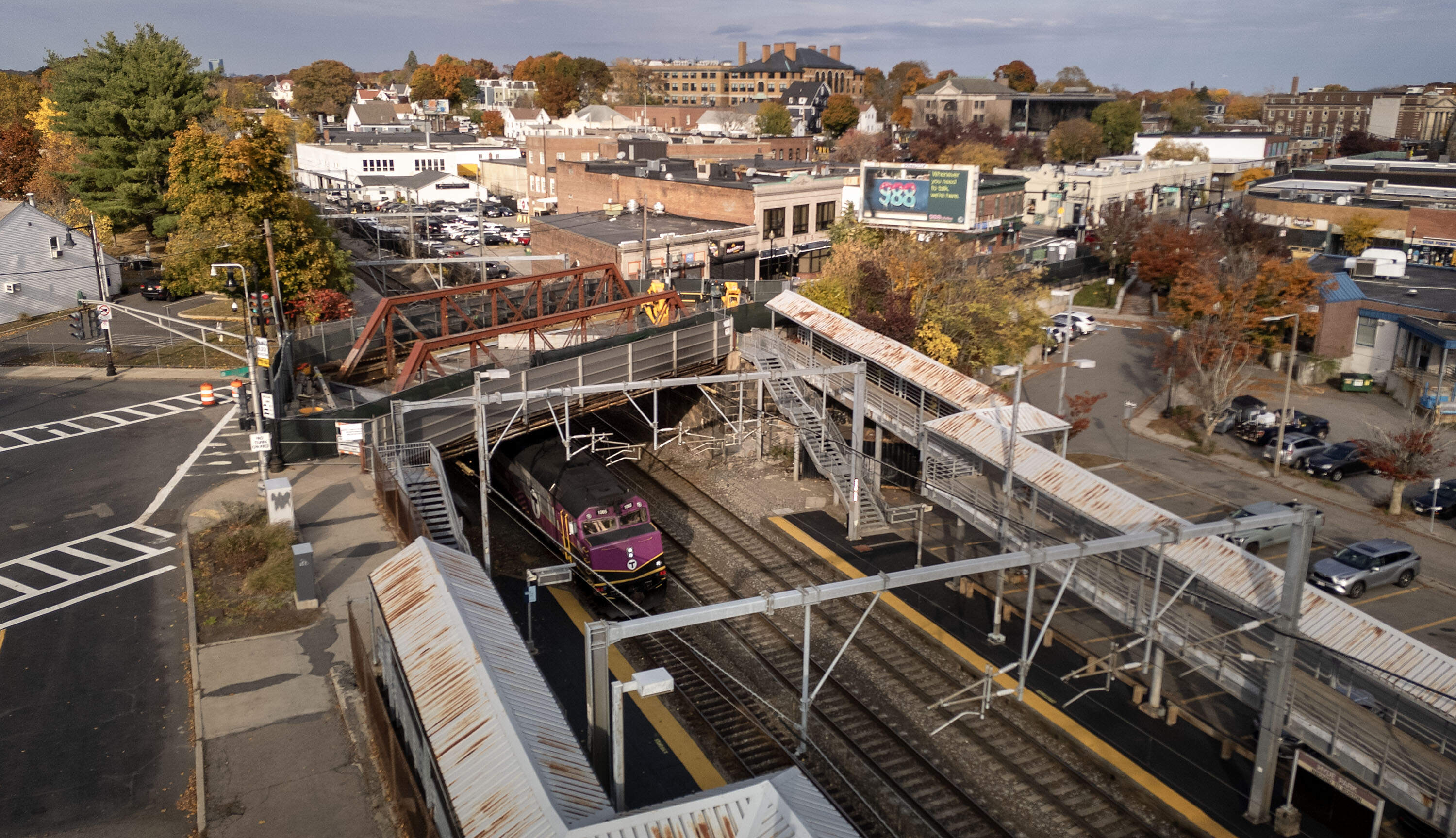 The River St. Bridge in Hyde Park was was built in 1883. It was closed for repair in May 2022 after a MassDOT inspection. (Robin Lubbock/WBUR)
