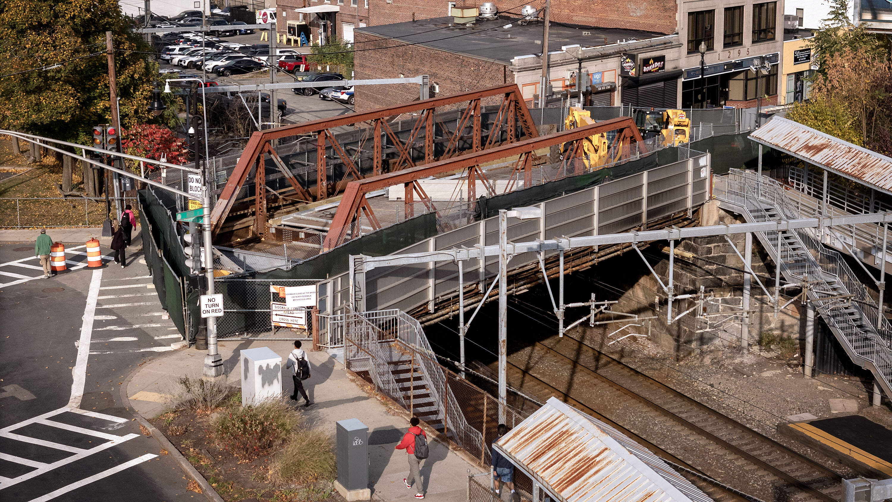 The River St. Bridge in Hyde Park was closed in May 2022 and remained under repair in November 2024. (Robin Lubbock/WBUR)