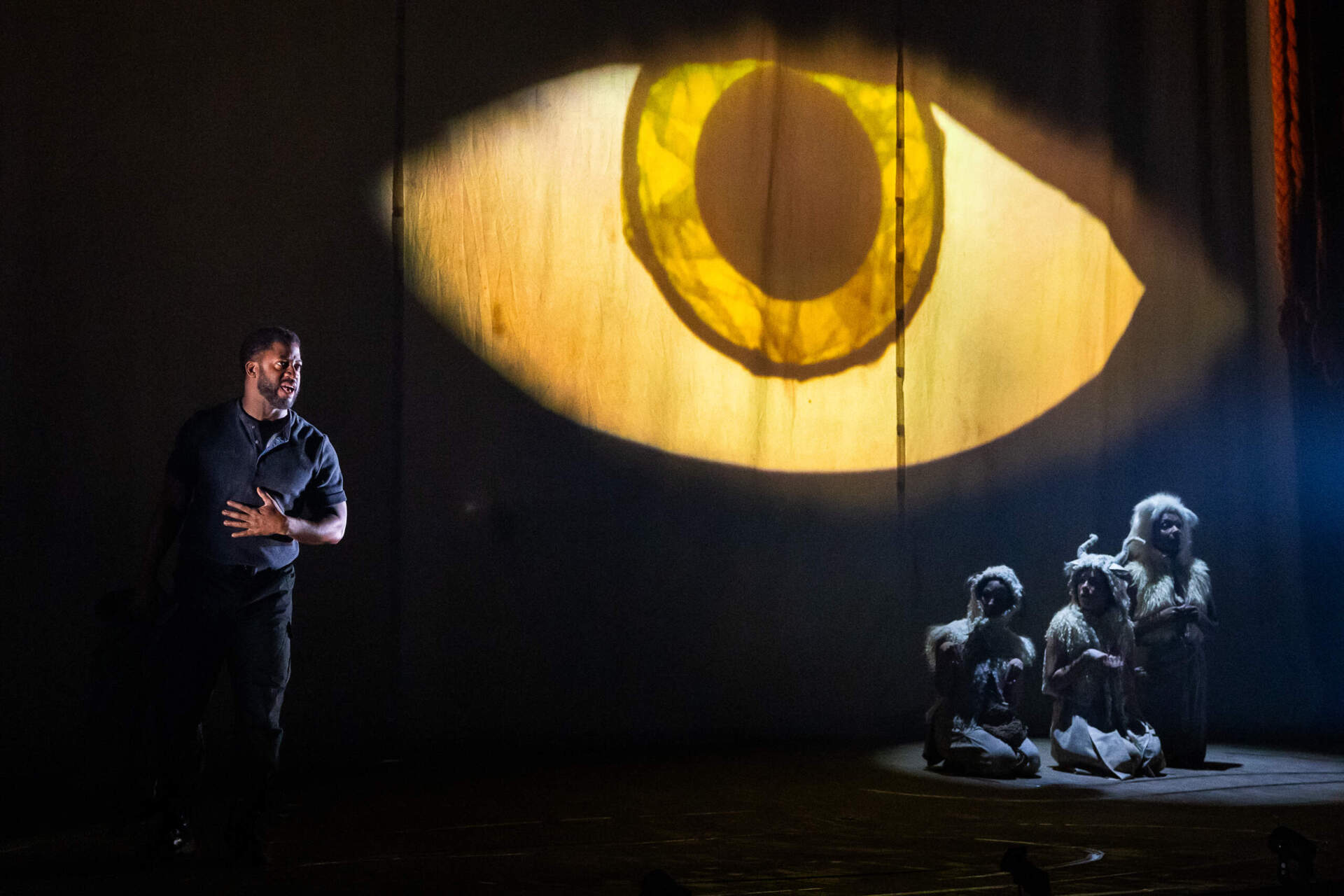 Wayne T. Carr, Kate Hamill, Alejandra Escalante and Nike Imoru in A.R.T.'s "The Odyssey." (Courtesy Nile Scott Studios and Maggie Hall)