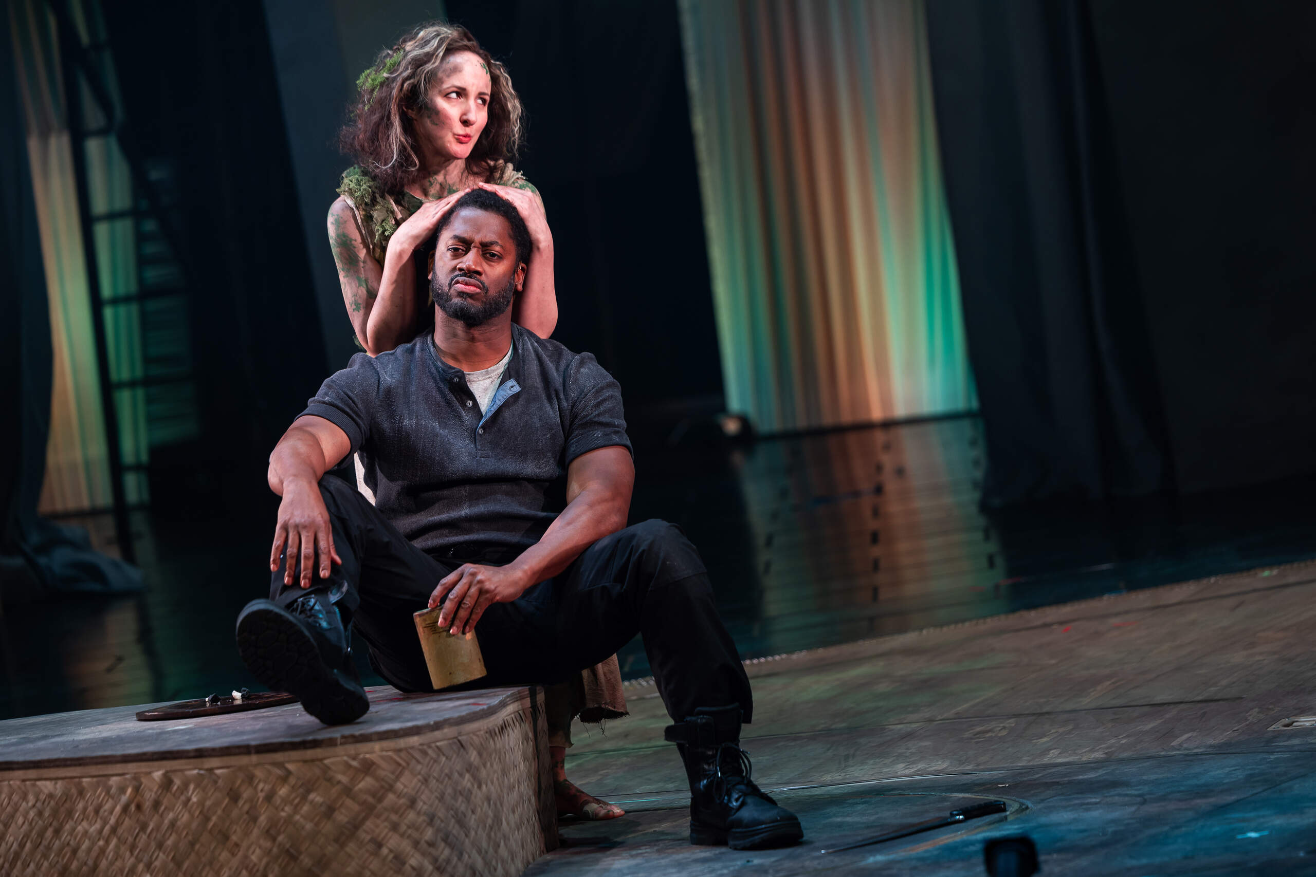 Kate Hamill and Wayne T. Carr in A.R.T.'s "The Odyssey." (Courtesy Nile Scott Studios and Maggie Hall)