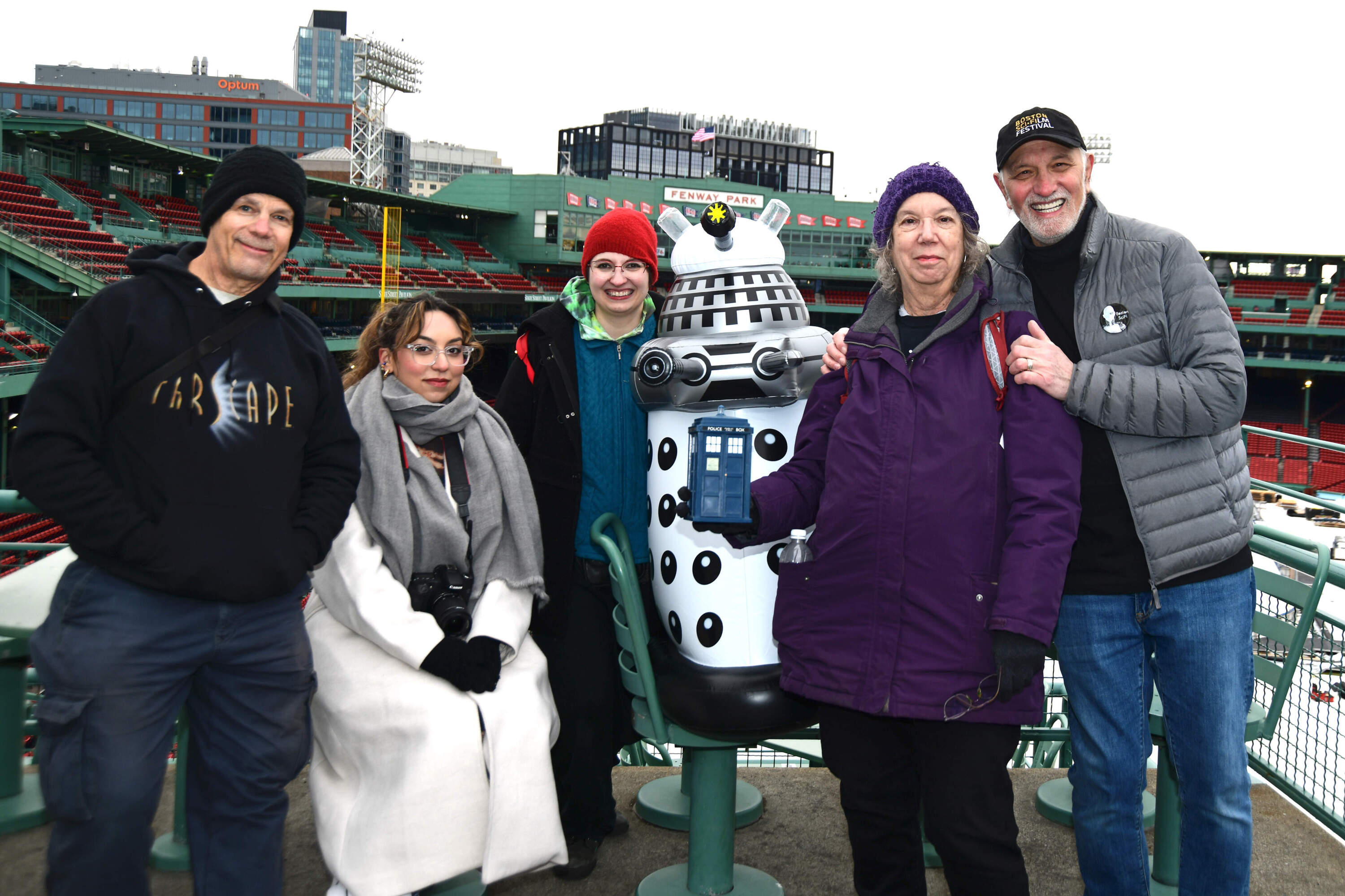 Harry O. Lohr Jr., far right, and the Boston Sci-Fi Film Festival Team at Fenway Park in 2023. (Courtesy Harry O. Lohr Jr.)