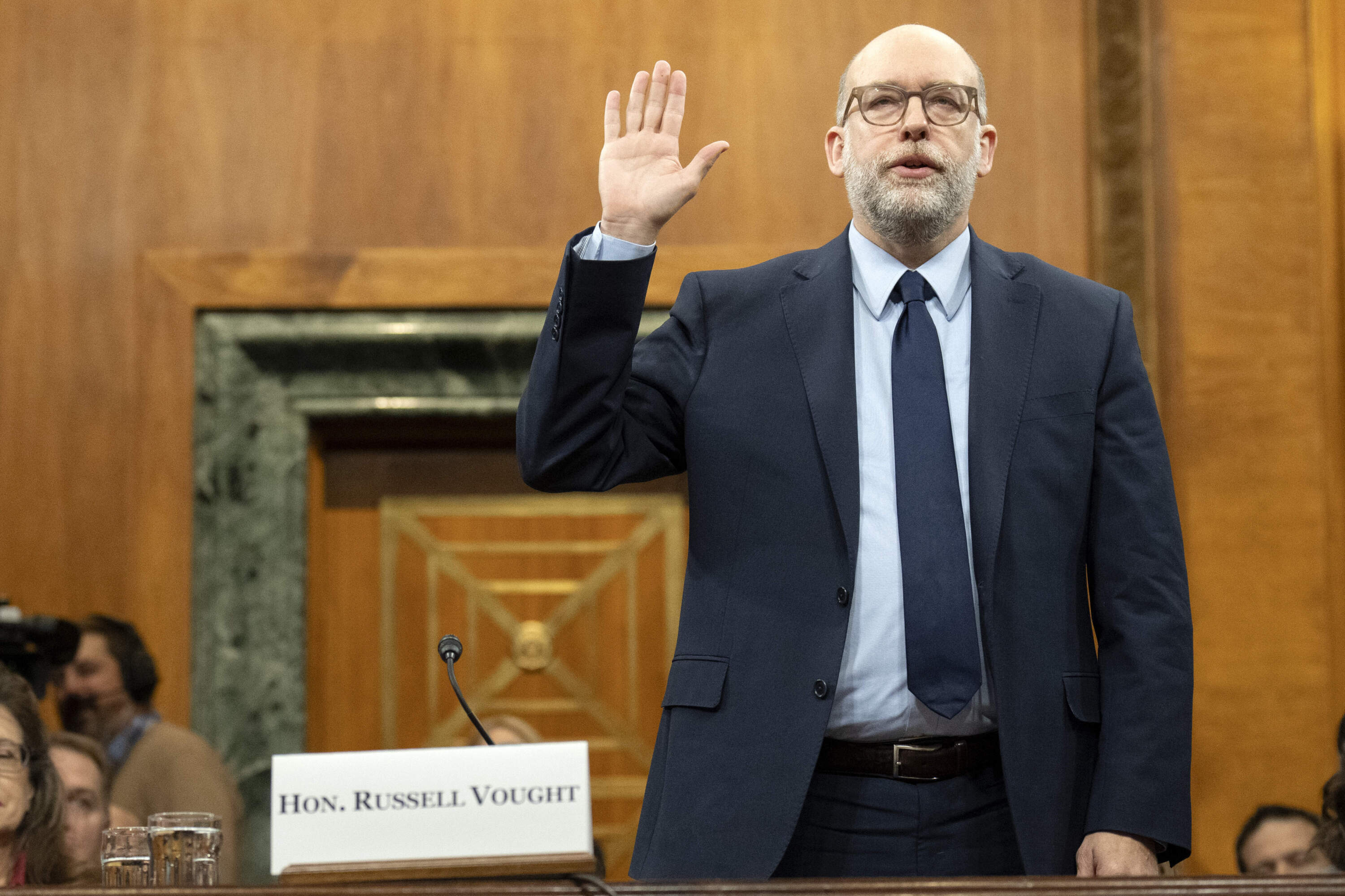Russell Vought, President Donald Trump's choice for Director of the Office of Management and Budget, is sworn in before the Senate Budget Committee for a hearing to examine his nomination, on Capitol Hill in Washington, Wednesday, Jan. 22, 2025. (Jacquelyn Martin/AP)