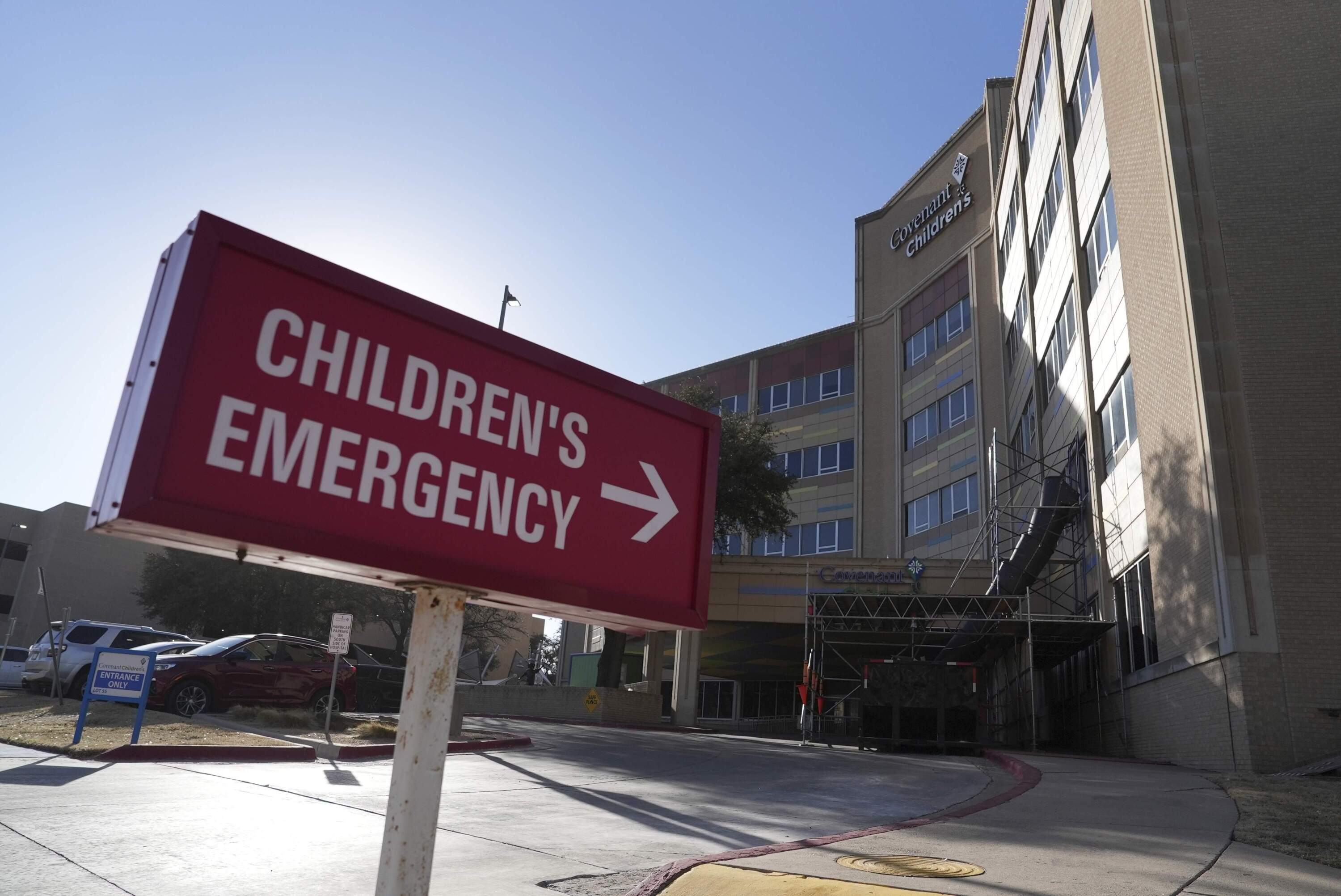 Covenant Children's Hospital is pictured from outside the emergency entrance on Wednesday, Feb. 26, 2025, in Lubbock, Texas. (Mary Conlon/AP)