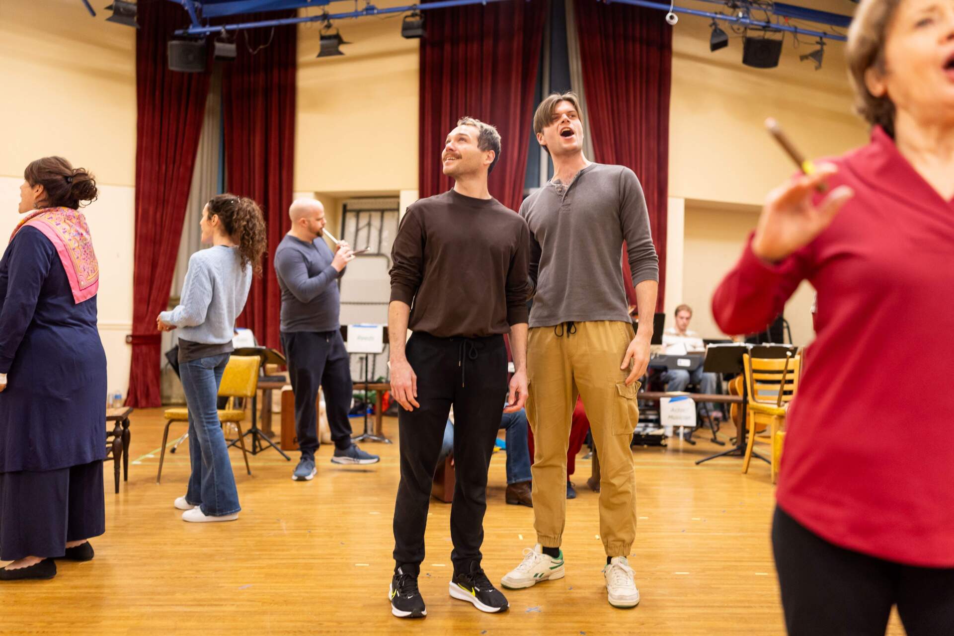 Eddie Shields and Keith Robinson (center) at rehearsal for &quot;A Man of No Importance.&quot; (Courtesy Nile Scott Studios)