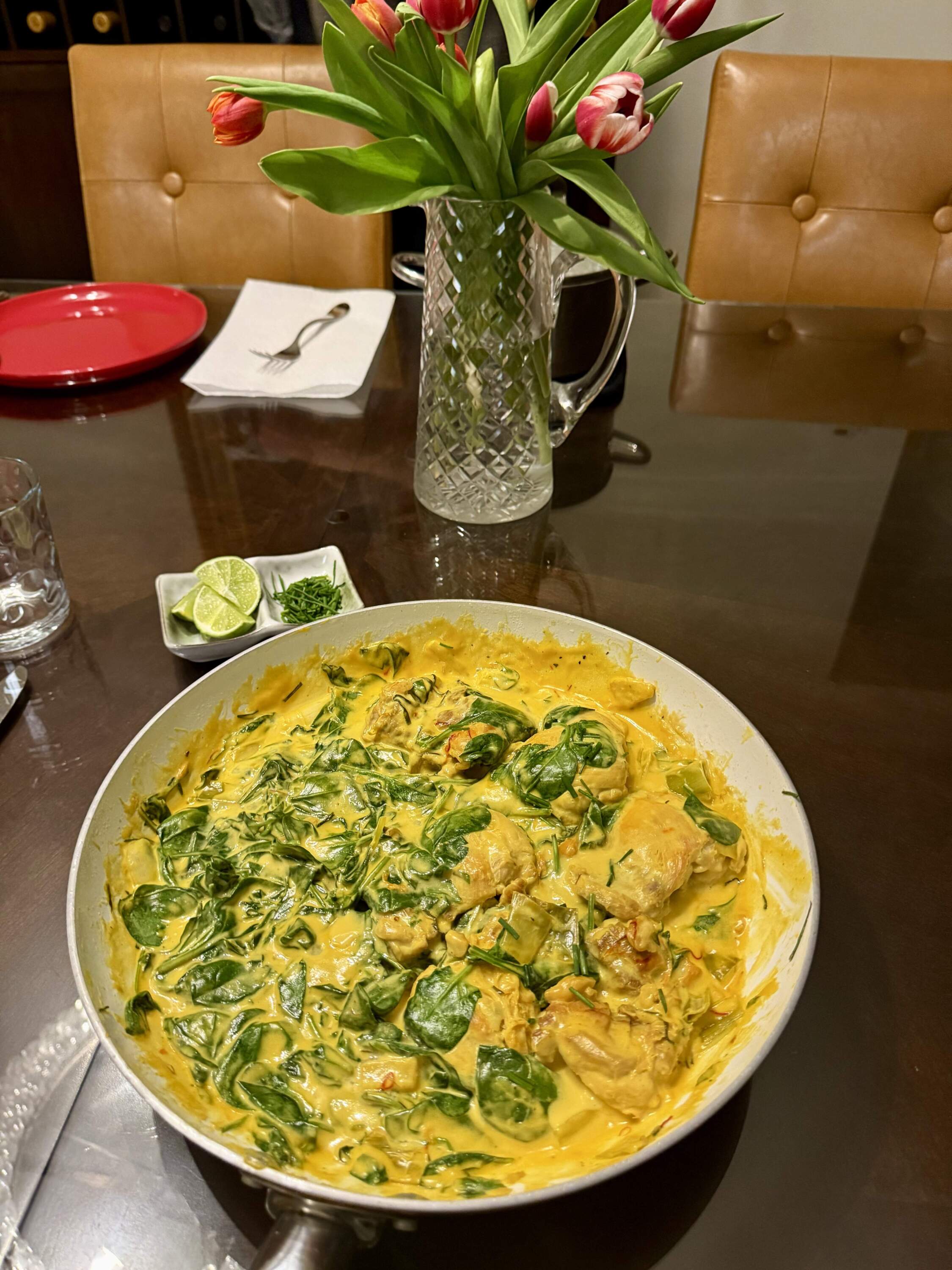 Chicken and spinach coconut curry. (Kathy Gunst/Here & Now)