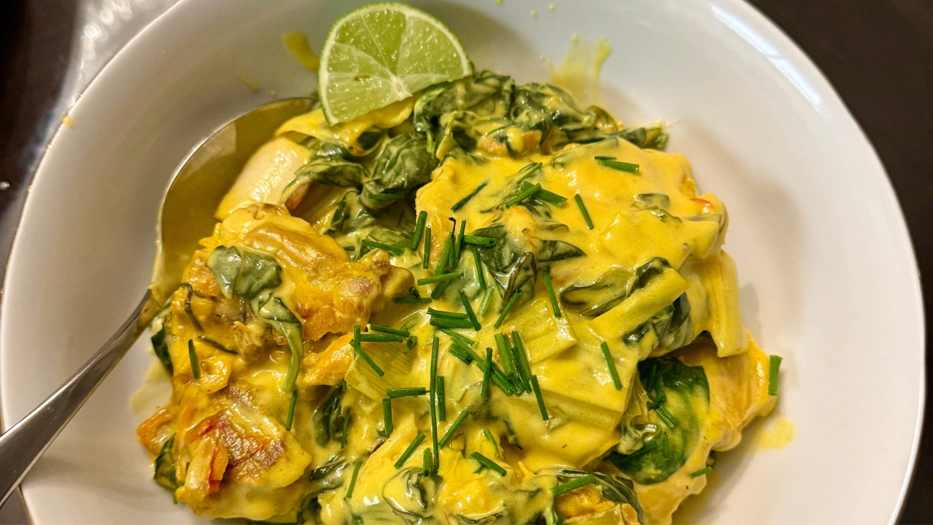 Chicken and spinach coconut curry. (Kathy Gunst/Here & Now)