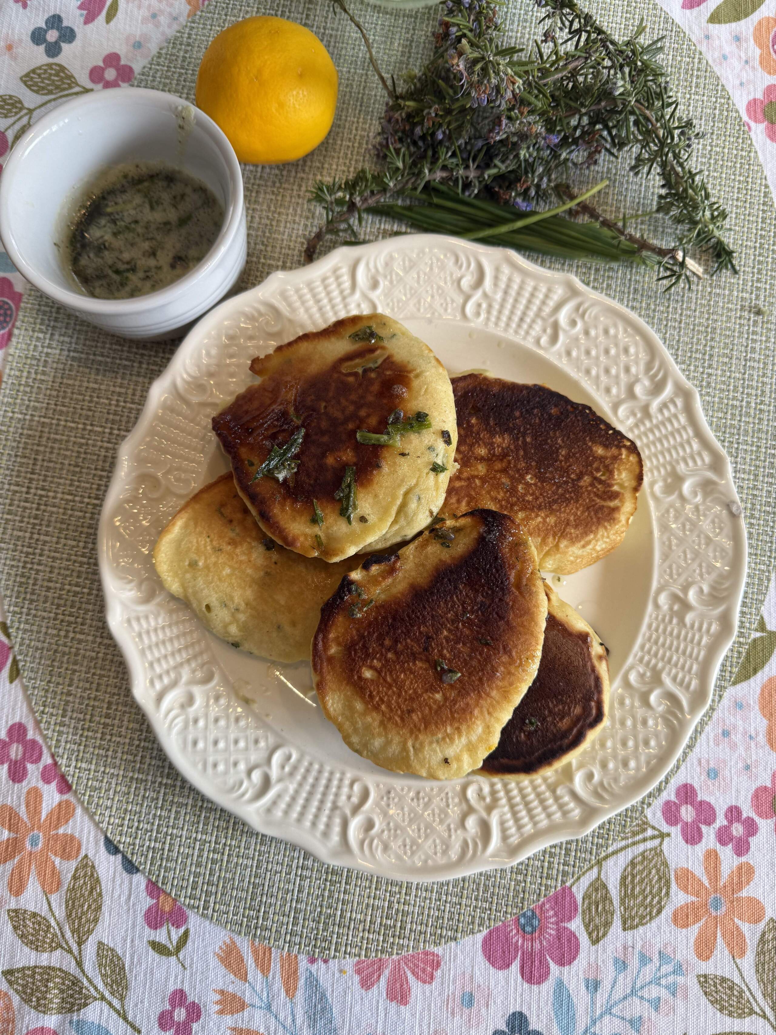 Cheese and herb pancakes. (Kathy Gunst/Here & Now)