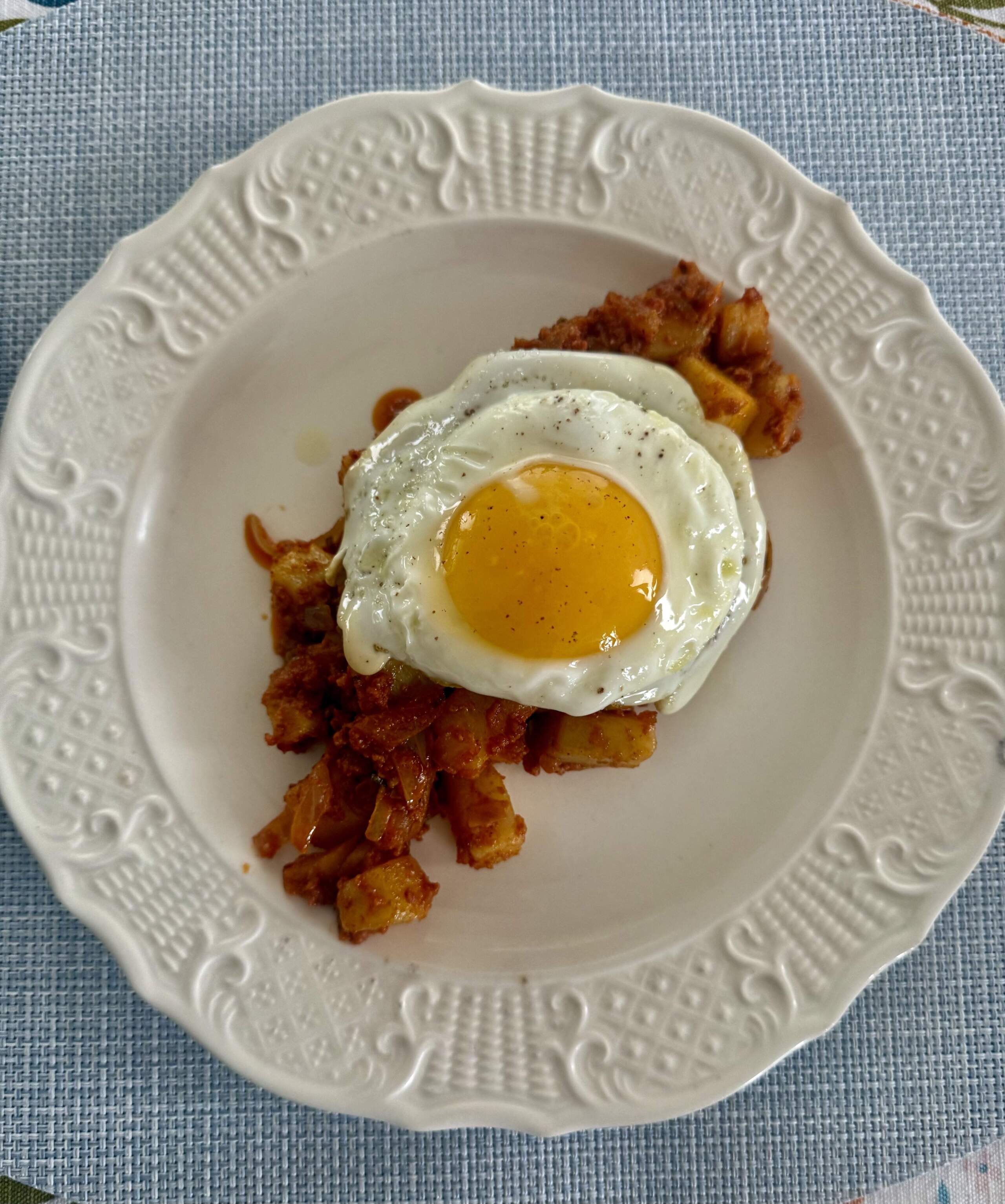 Sweet potato and chorizo hash. (Kathy Gunst/Here & Now)