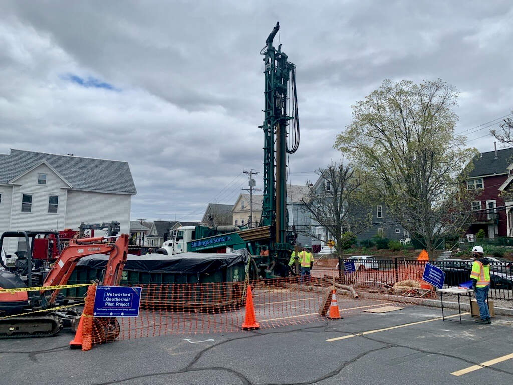 National Grid broke ground on its networked geothermal pilot project in Lowell in April 2023. (Courtesy of National Grid)