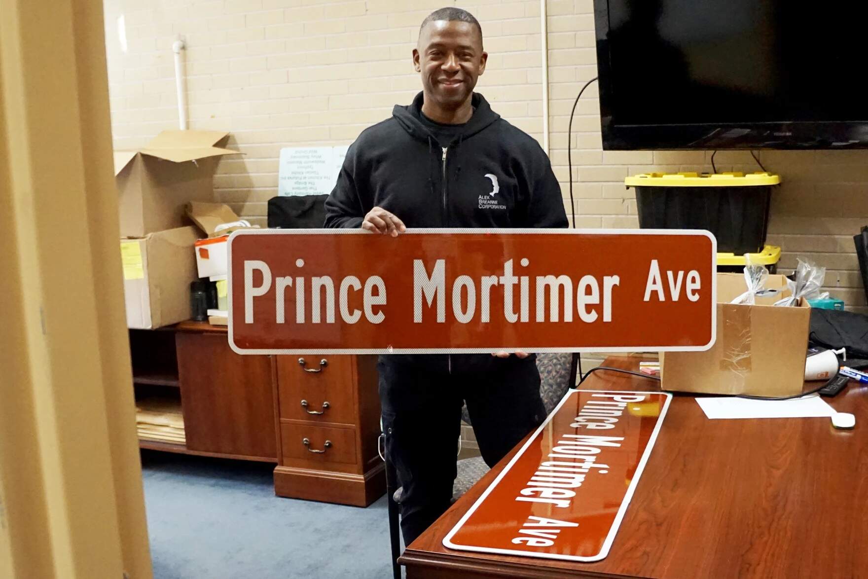 The Prince Mortimer Ave street sign. (Photo by Erica Mills courtesy of John Mills)