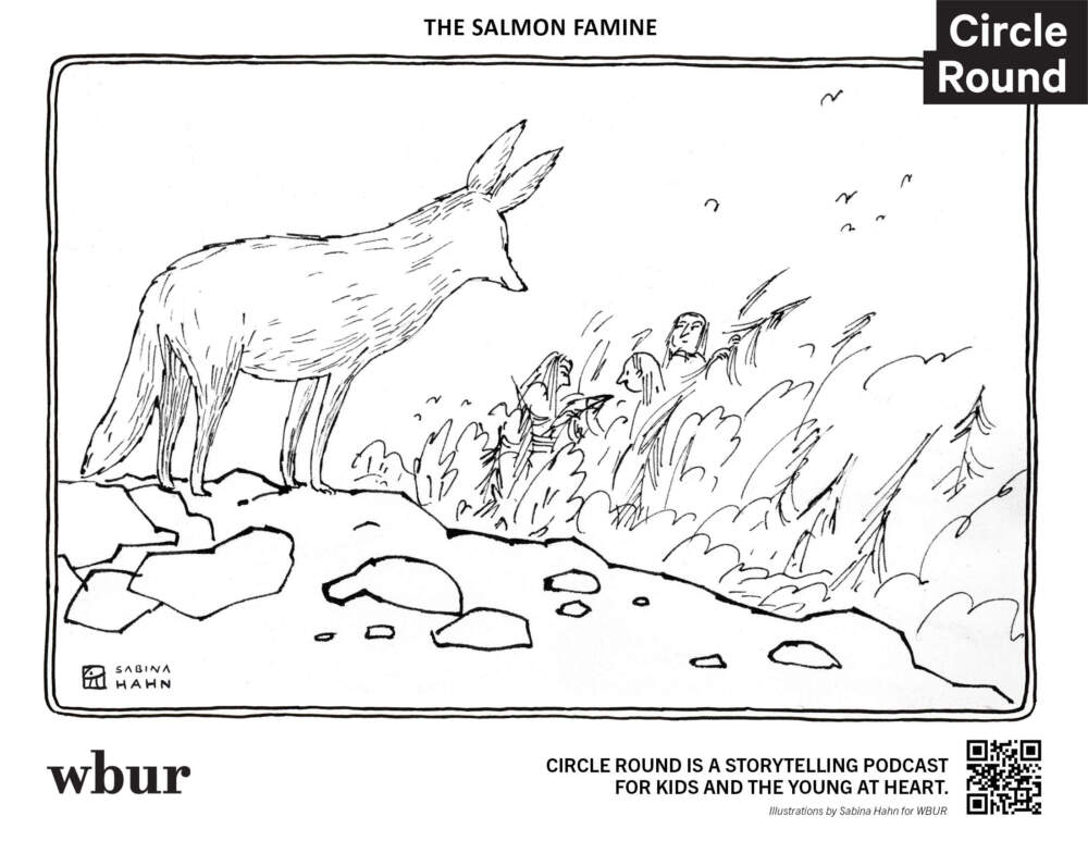 A coyote and three giants. (Sabina Hahn for WBUR)