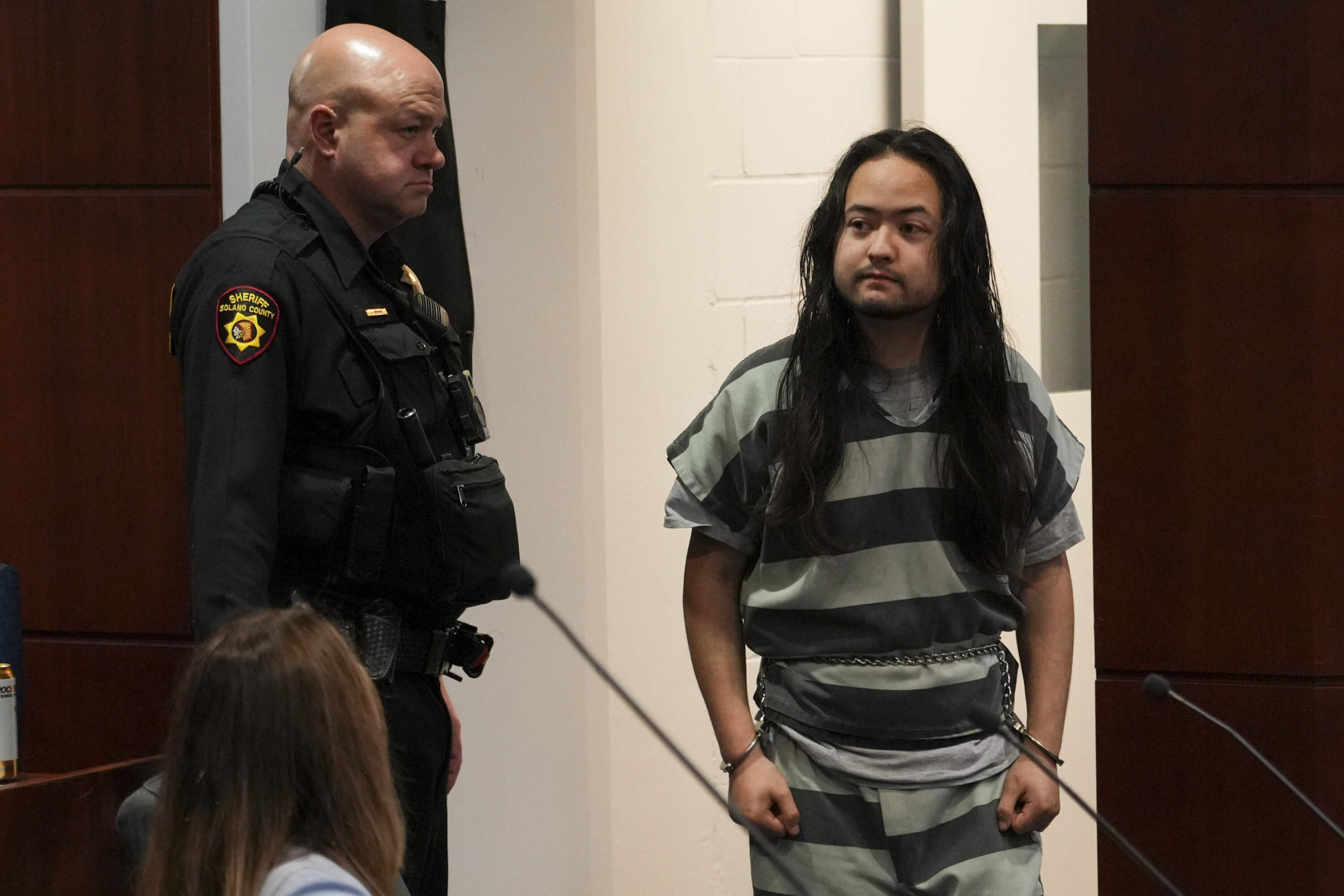 Maximilian Snyder, who is charged with allegedly killing an 82-year-old Vallejo landlord to prevent him from testifying in a murder case against his former tenants, walks into court for arraignment Thursday, Feb 6, 2025, in Fairfield, Calf. (Terry Chea/AP)