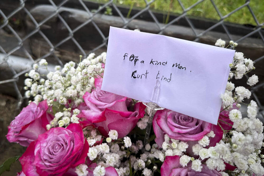 Flowers sit outside the property where San Francisco Bay Area prosecutors say Maximilian Snyder killed landlord Curtis Lind in Vallejo, California, Friday, Jan. 31, 2025. (Janie Har/AP)