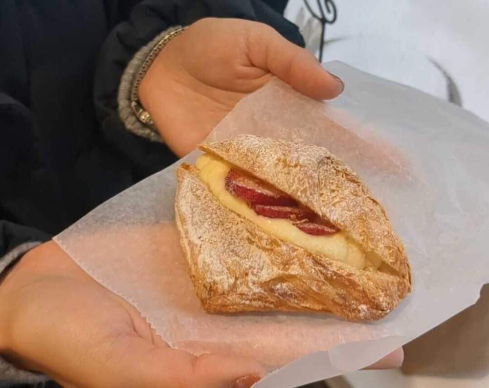 The ichigo cream pastry from Japonaise Bakery. (Hanna Ali/WBUR)
