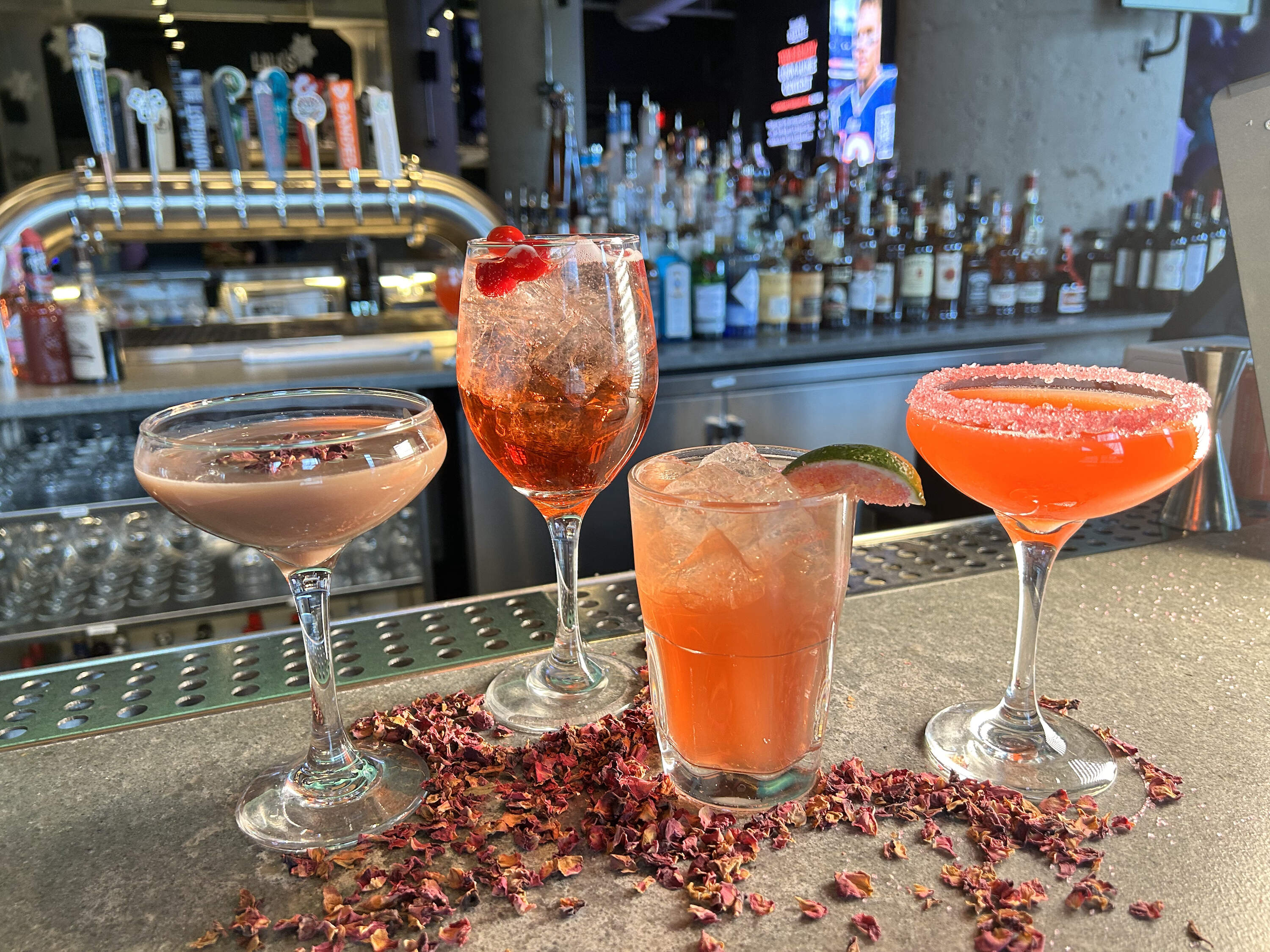 The themed cocktails for Time Out Market's Anti-Valentine's Day Bash. (Courtesy of Simone Kronholm/Time Out Market Boston)