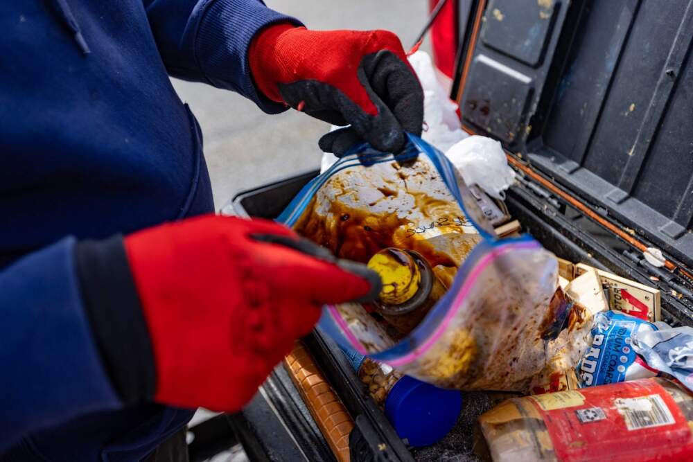 The non-poison bait used by North Shore Wildlife to lure rats into traps. (Jesse Costa/WBUR)