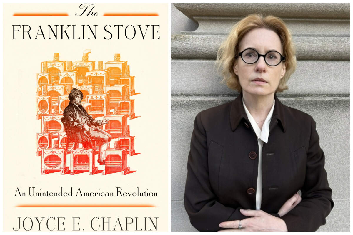 Joyce Chaplin's new book "The Franklin Stove" is out now. (Book cover courtesy Farrar, Straus and Giroux; author photo courtesy Saffron Sener)