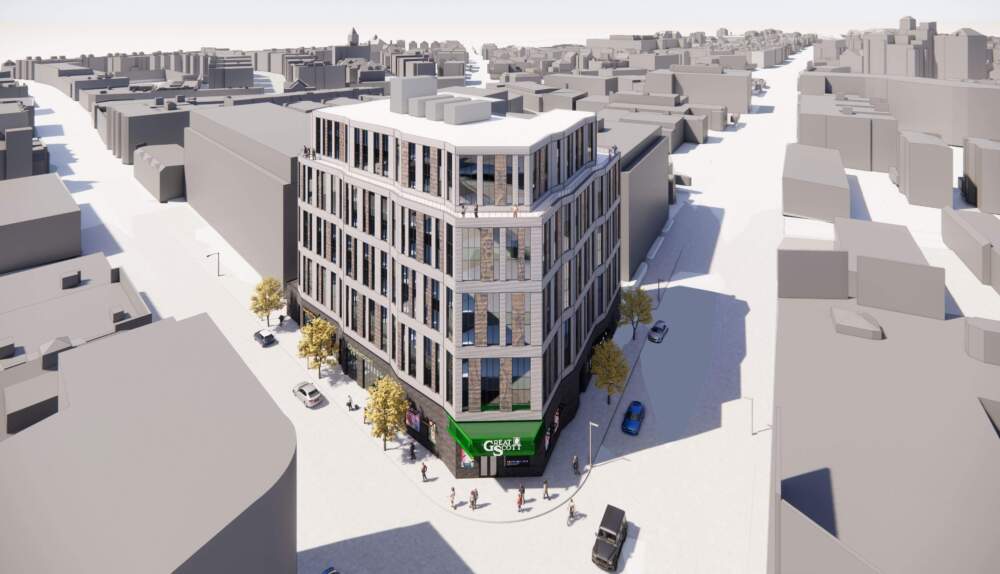 A rendering of the proposed Great Scott Redevelopment. (Courtesy Allston Live Management LLC and Epsilon Associates, Inc.)