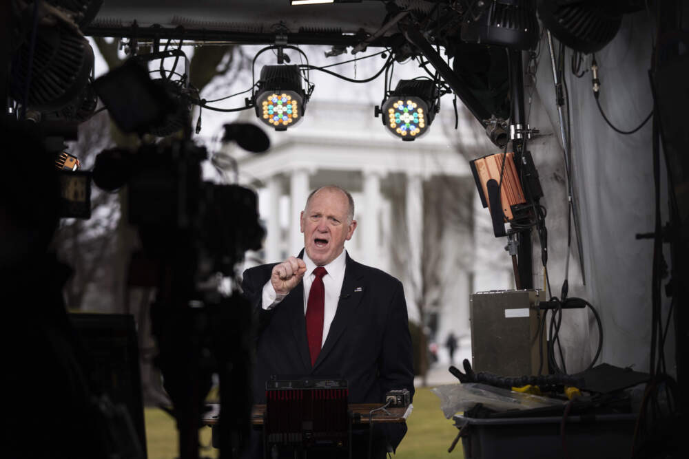 White House border czar Tom Homan speaks with reporters outside the White House, Thursday, Feb. 6, 2025, in Washington. (Evan Vucci/AP)