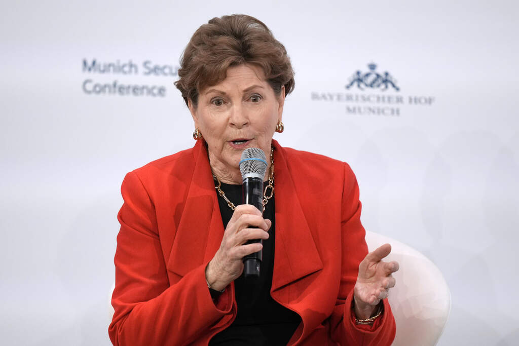 U.S. Sen. Jeanne Shaheen speaks on a panel discussion during the Munich Security Conference in Germany, on Feb. 15, 2025. (Matthias Schrader/AP)