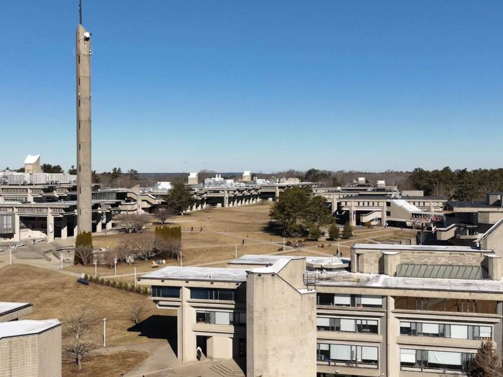 An aerial view of the UMass Dartmouth campus, which is made out of concrete. (Rhode Island PBS)