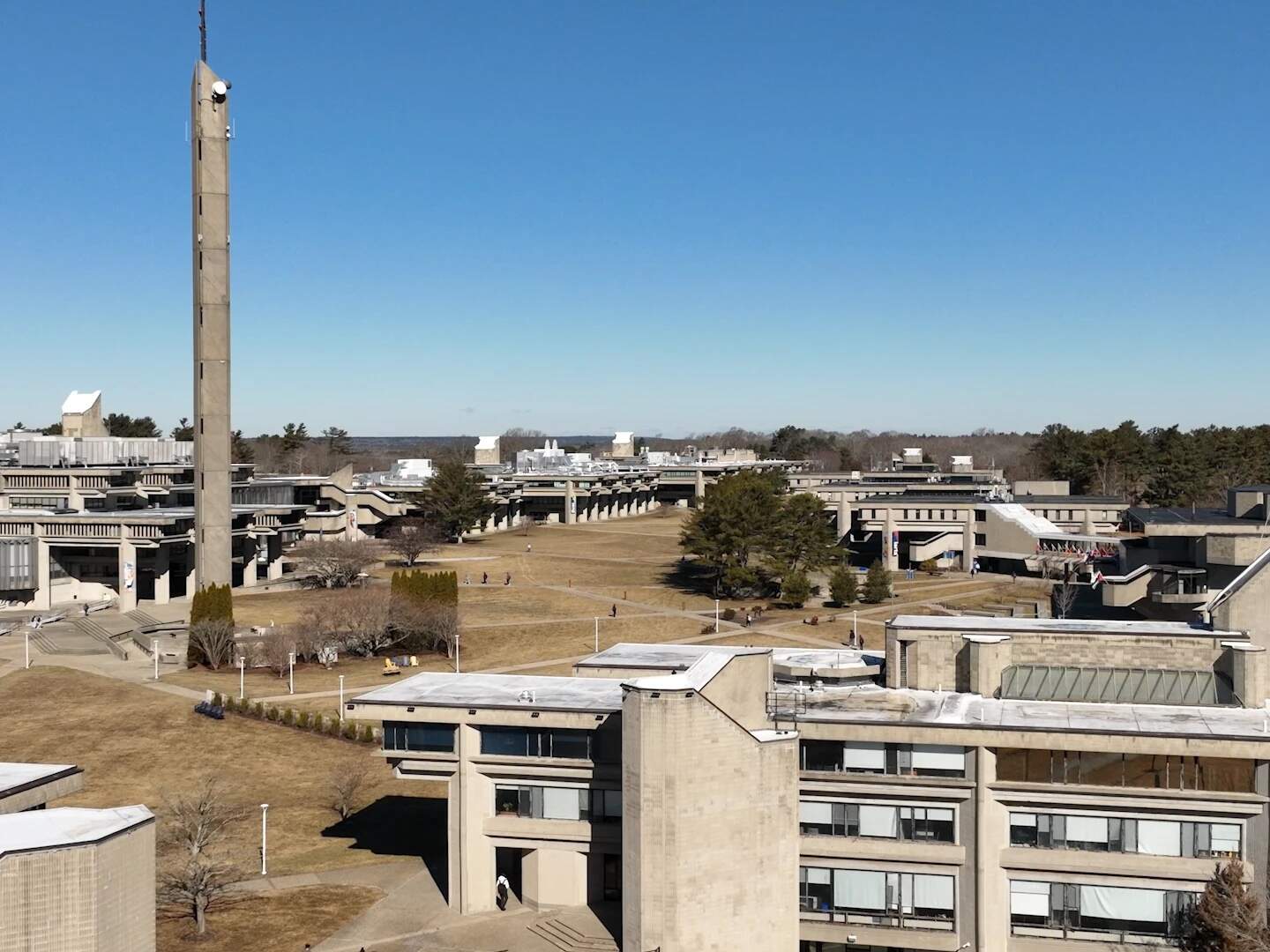 An aerial view of the UMass Dartmouth campus, which is made out of concrete. (Rhode Island PBS)