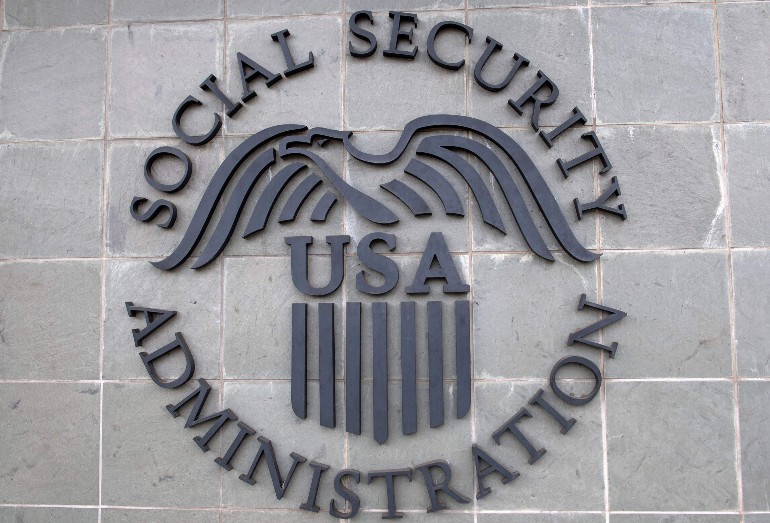 The logo of the US Social Security Administration is seen outside a Social Security building, Nov. 5, 2020, in Burbank, California. (Valerie Macon/AFP via Getty Images)