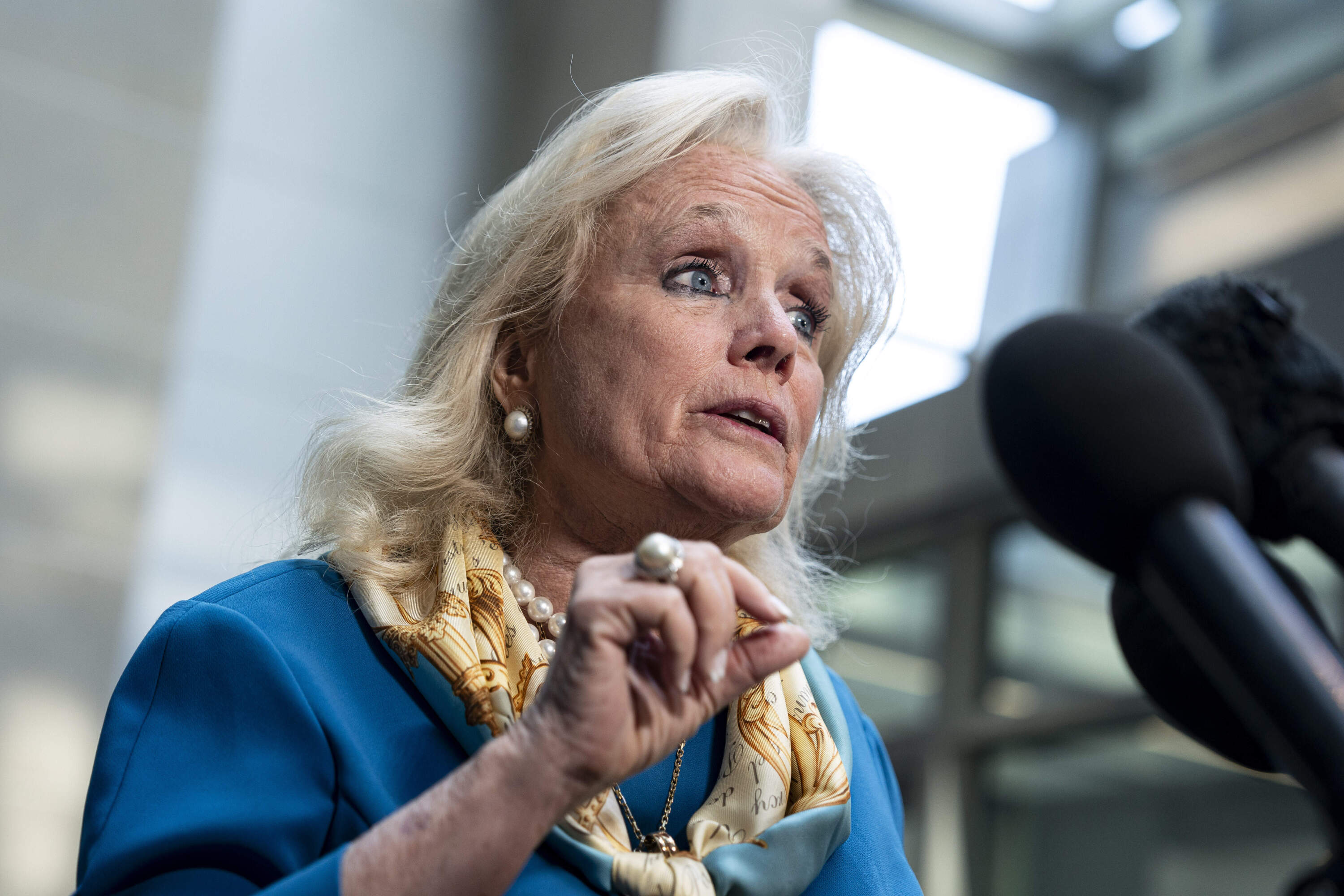 Rep. Debbie Dingell (D-MI) speaks to reporters outside of a closed-door interview with former Gov. Andrew Cuomo (D-NY), not pictured, before the House Oversight and Accountability Subcommittee on Coronavirus Pandemic on Capitol Hill, on June 11, 2024 in Washington, DC. (Al Drago/Getty Images)