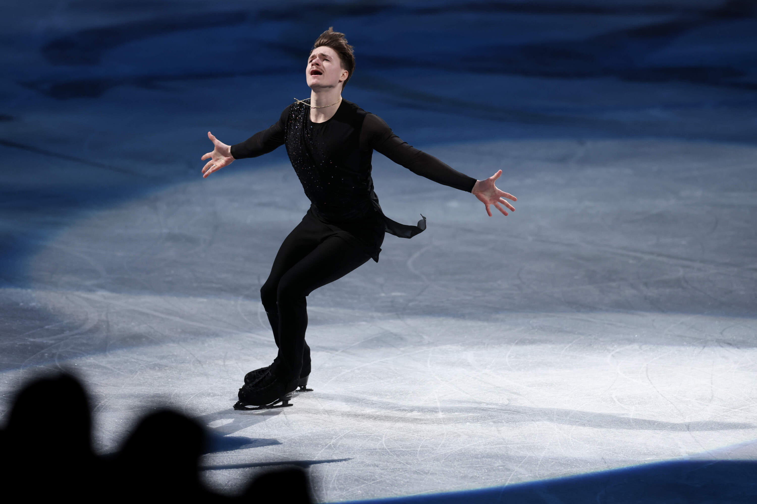 Maxim Naumov skates in the Exhibition of Champions during the 2025 ISU World Figure Skating Championships at TD Garden on Sunday in Boston. (Maddie Meyer/Getty Images)