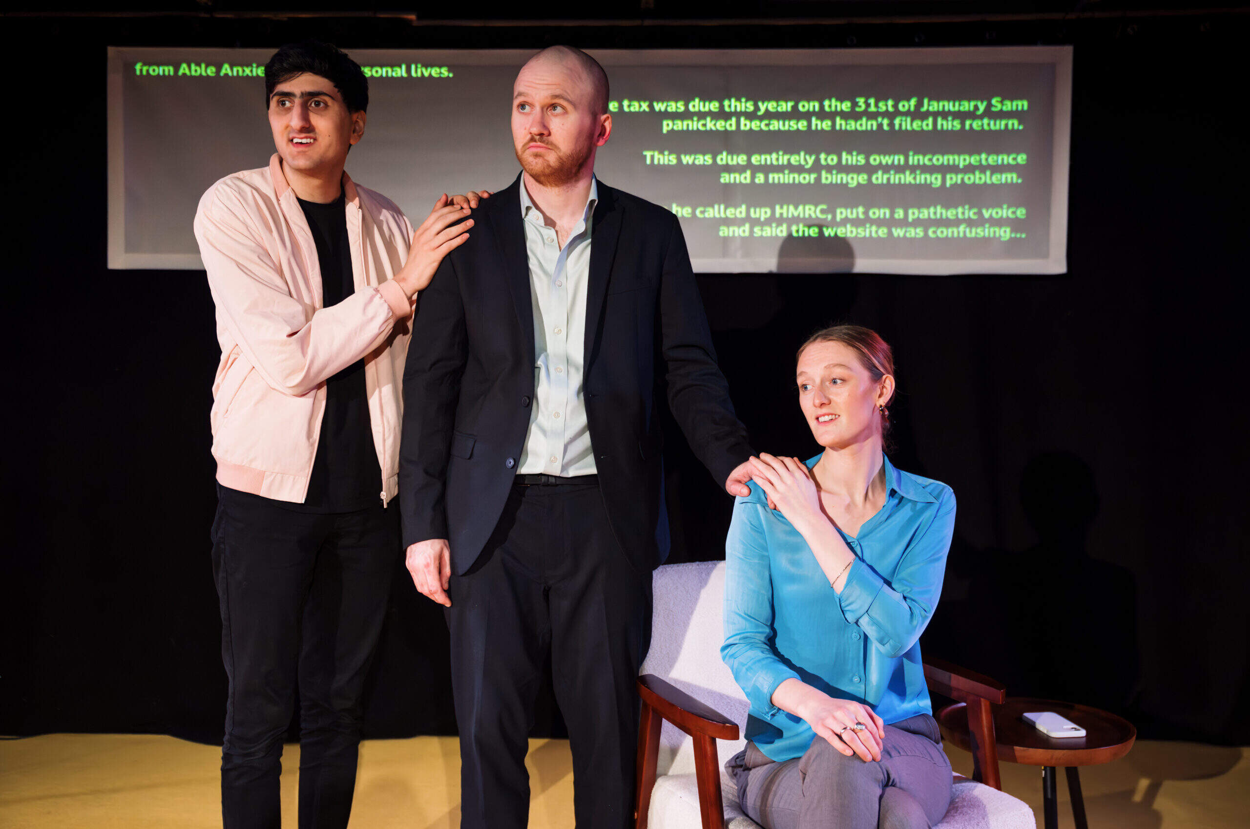 From left: Aarian Mehrabani, Samuel Brewer and Chloe Palmer in FlawBored's "It’s a Motherf**king Pleasure." (Courtesy Alex Brenner)