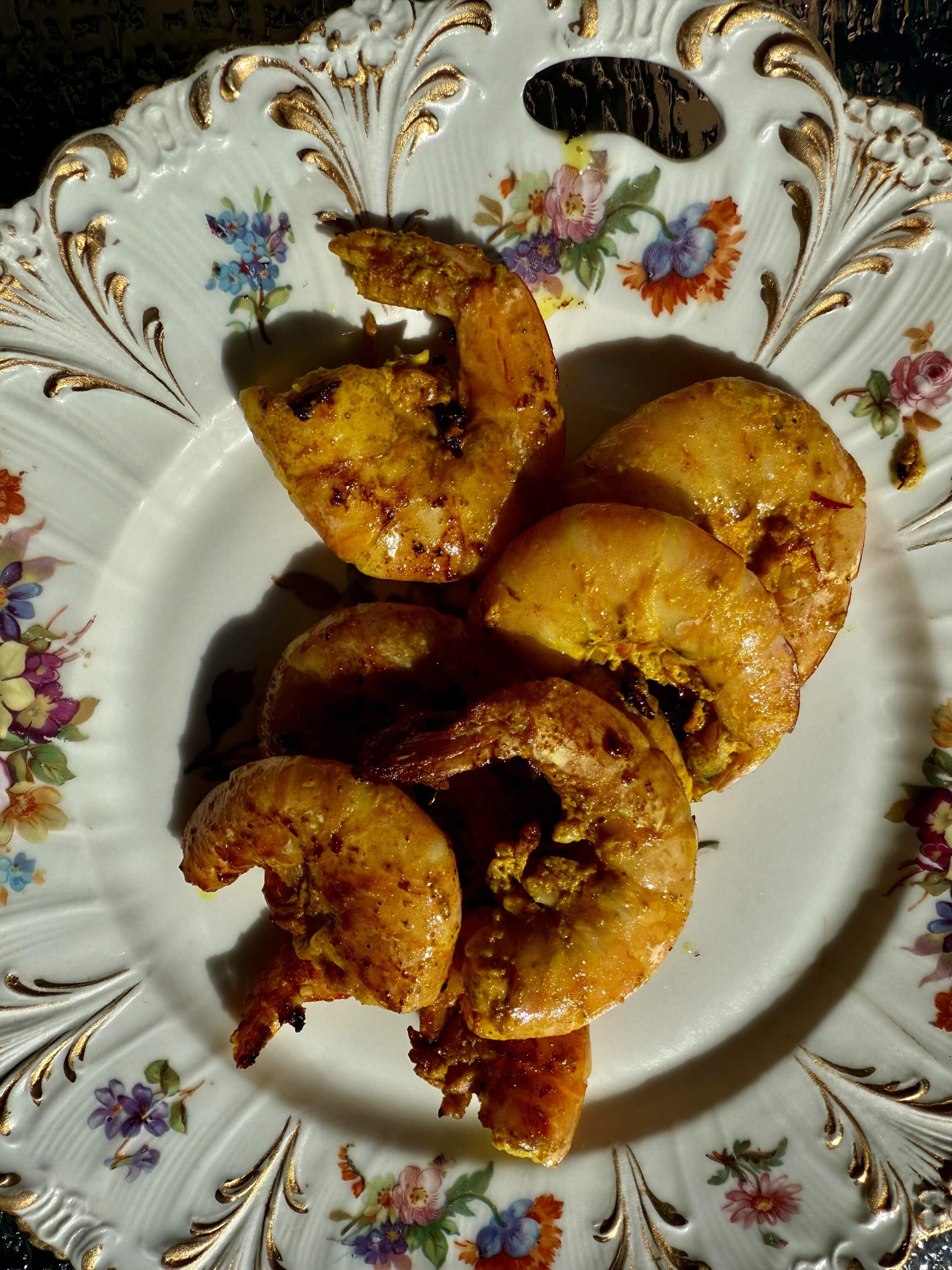 Turmeric-yogurt spiced shrimp. (Kathy Gunst/Here & Now)