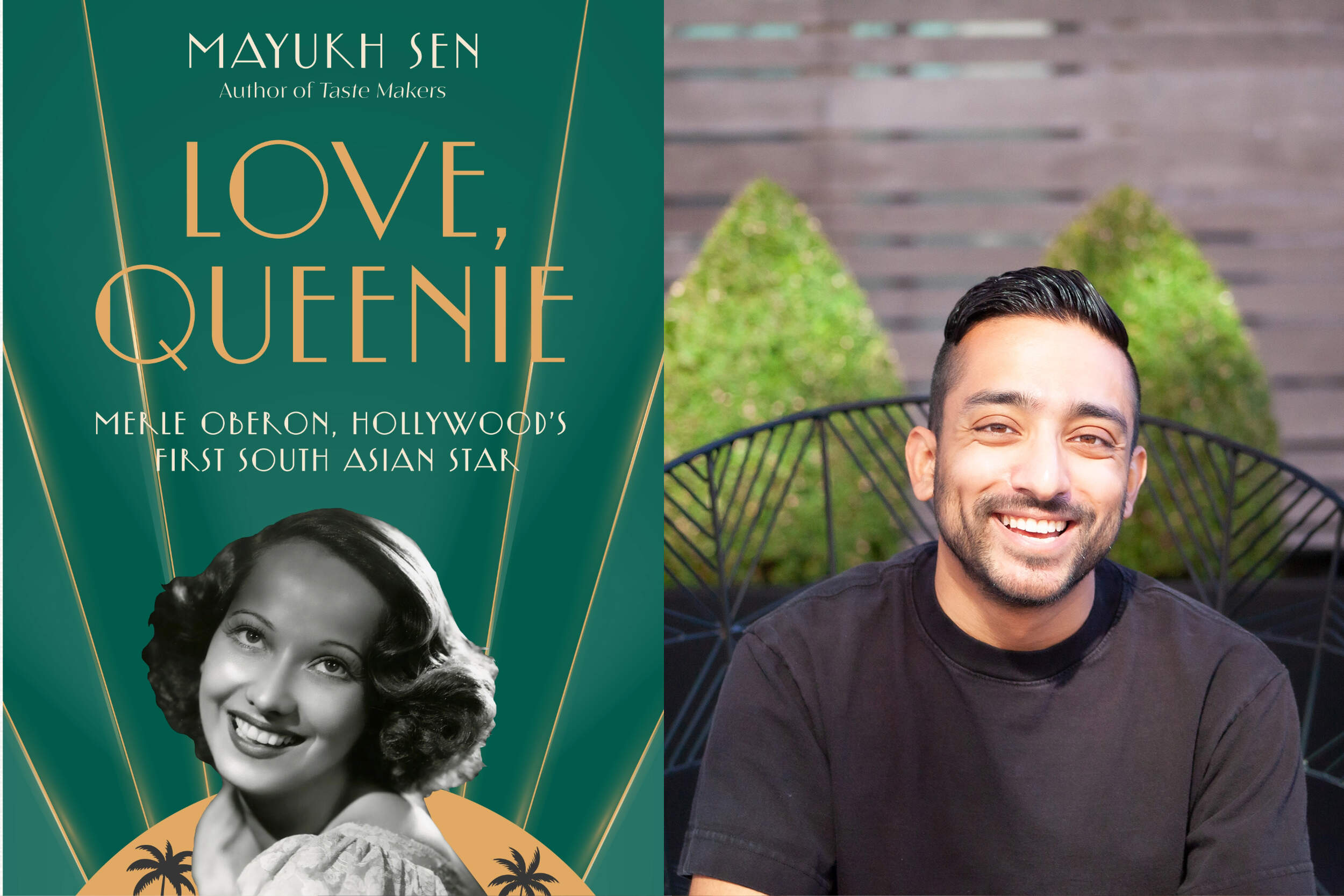 The cover of "Love, Queenie" beside author Mayukh Sen. (Courtesy of Jmar Teran)